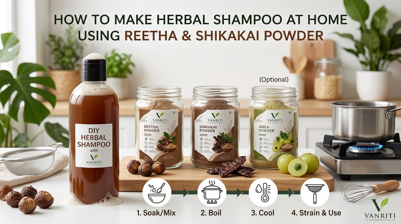 How to Make Herbal Shampoo at Home Using Reetha and Shikakai Powder