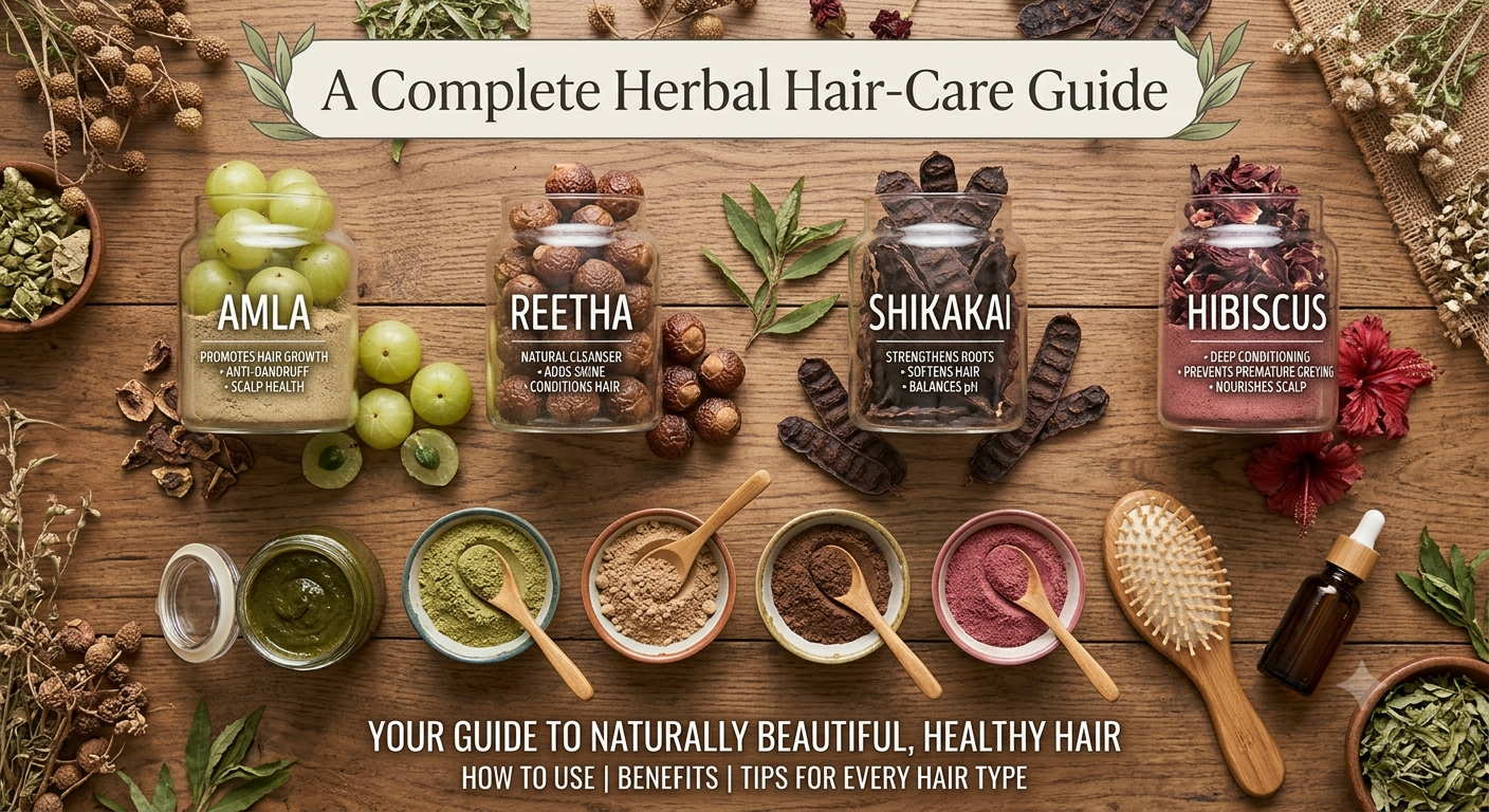 Amla, Reetha, Shikakai and Hibiscus — A Complete Herbal Hair-Care Guide