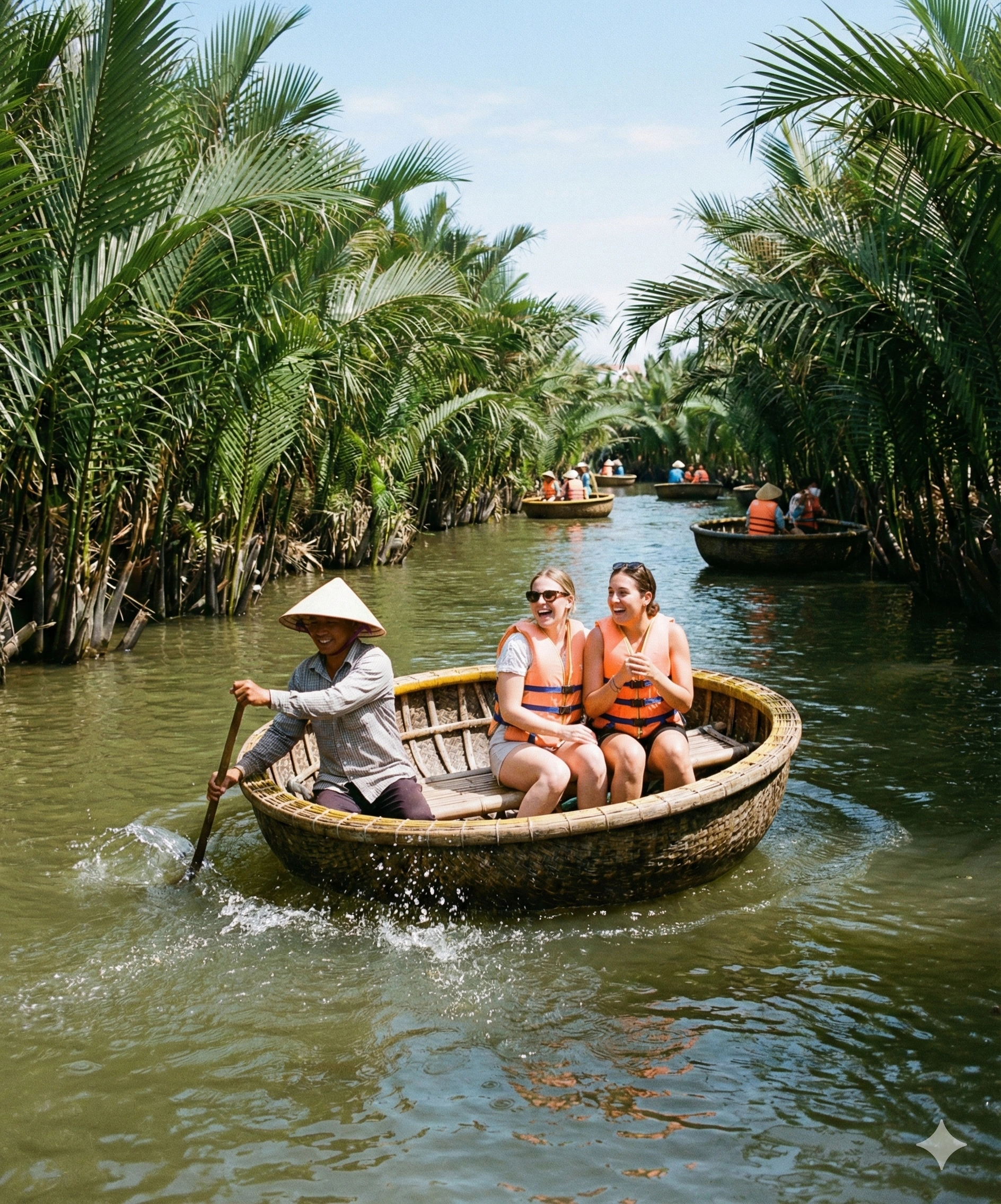 Traditional coconut basket boat tour in Cam Thanh coconut forest, Hoi An