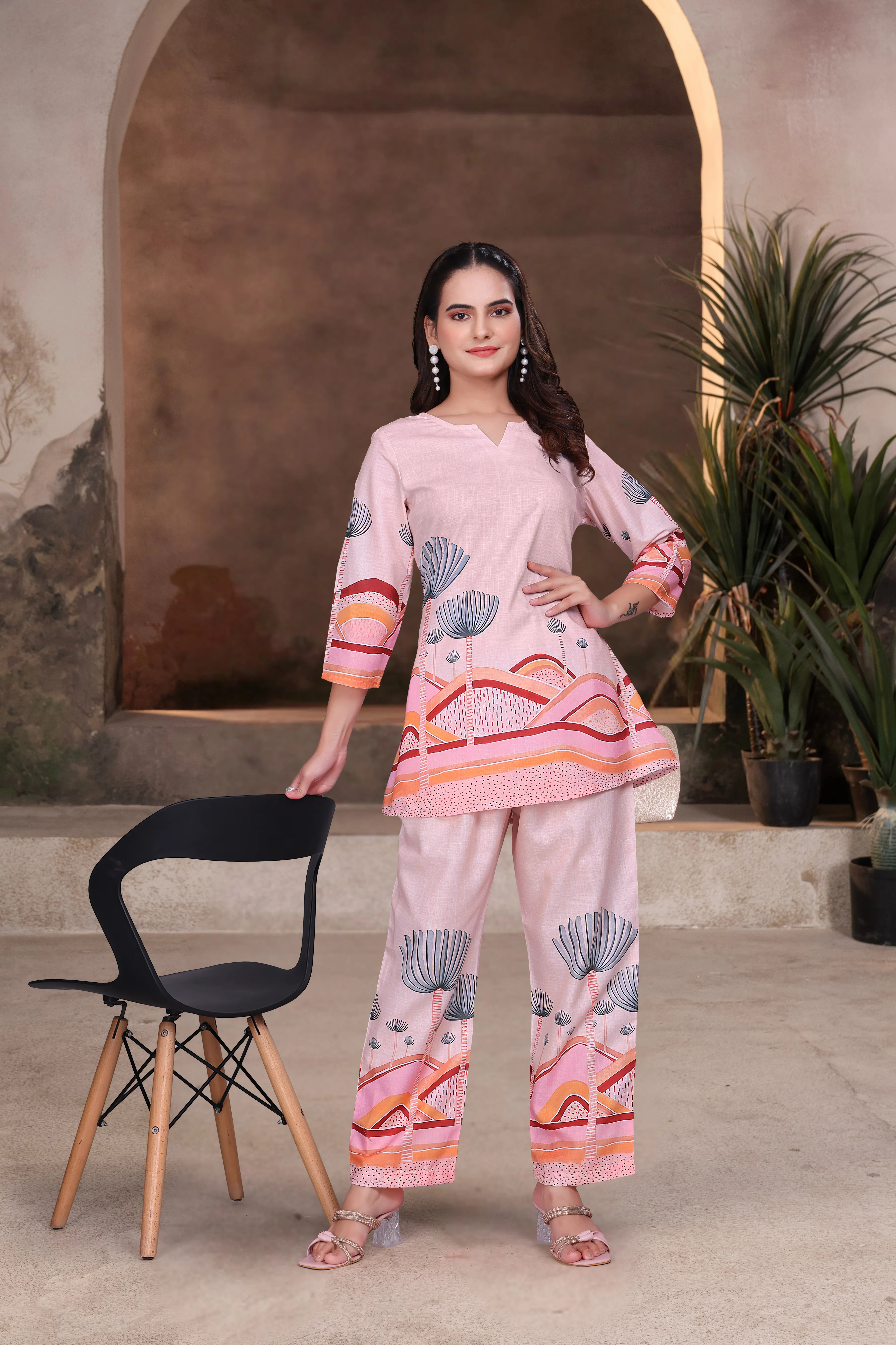 BLUMAIRE Trendy Co-Ord Set for Women | Stylish Printed Kurti with Pant | Casual & Office Wear Outfit, XXL