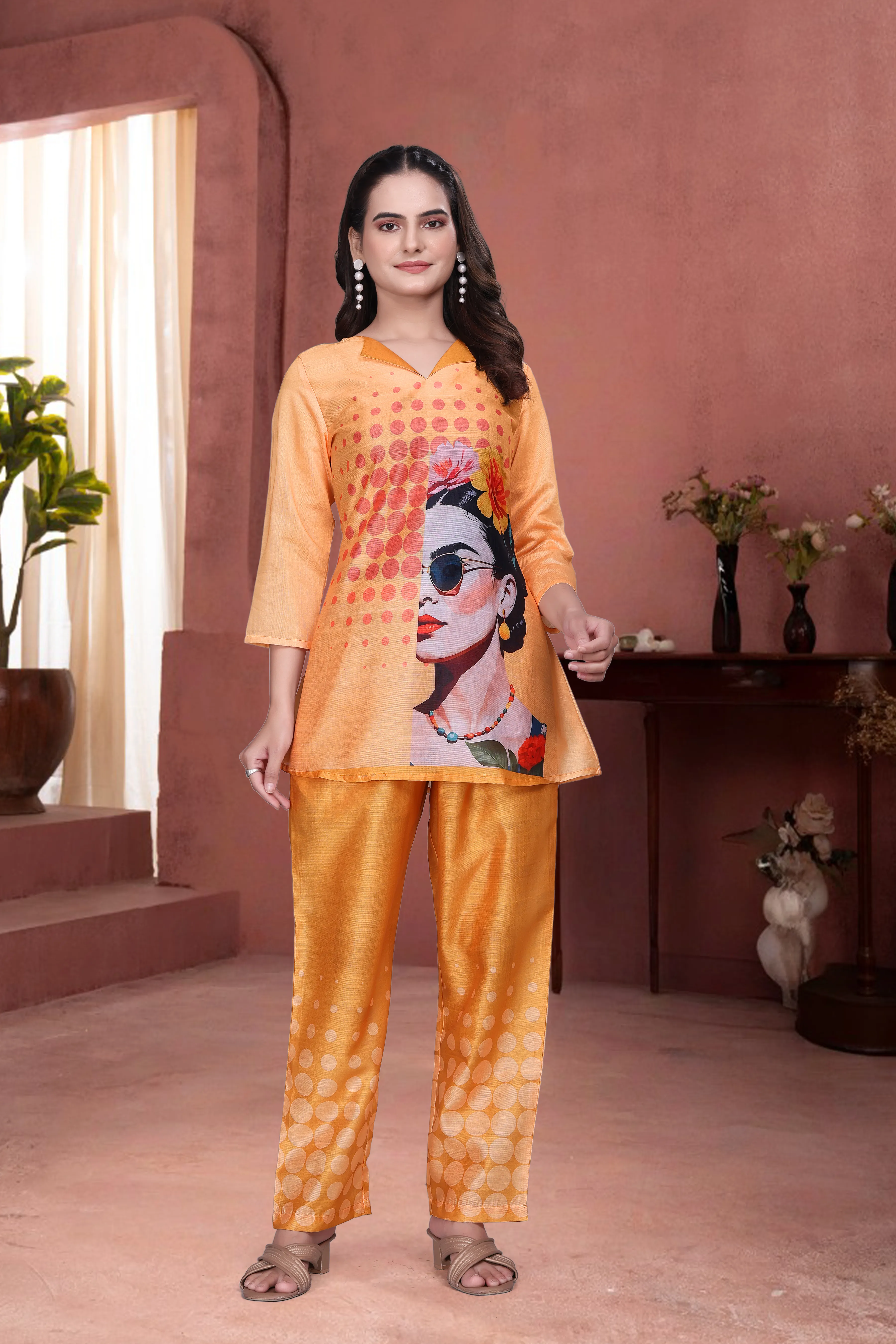 BLUMAIRE Trendy Co-Ord Set for Women | Stylish Printed Kurti with Pant | Casual & Office Wear Outfit, XXL