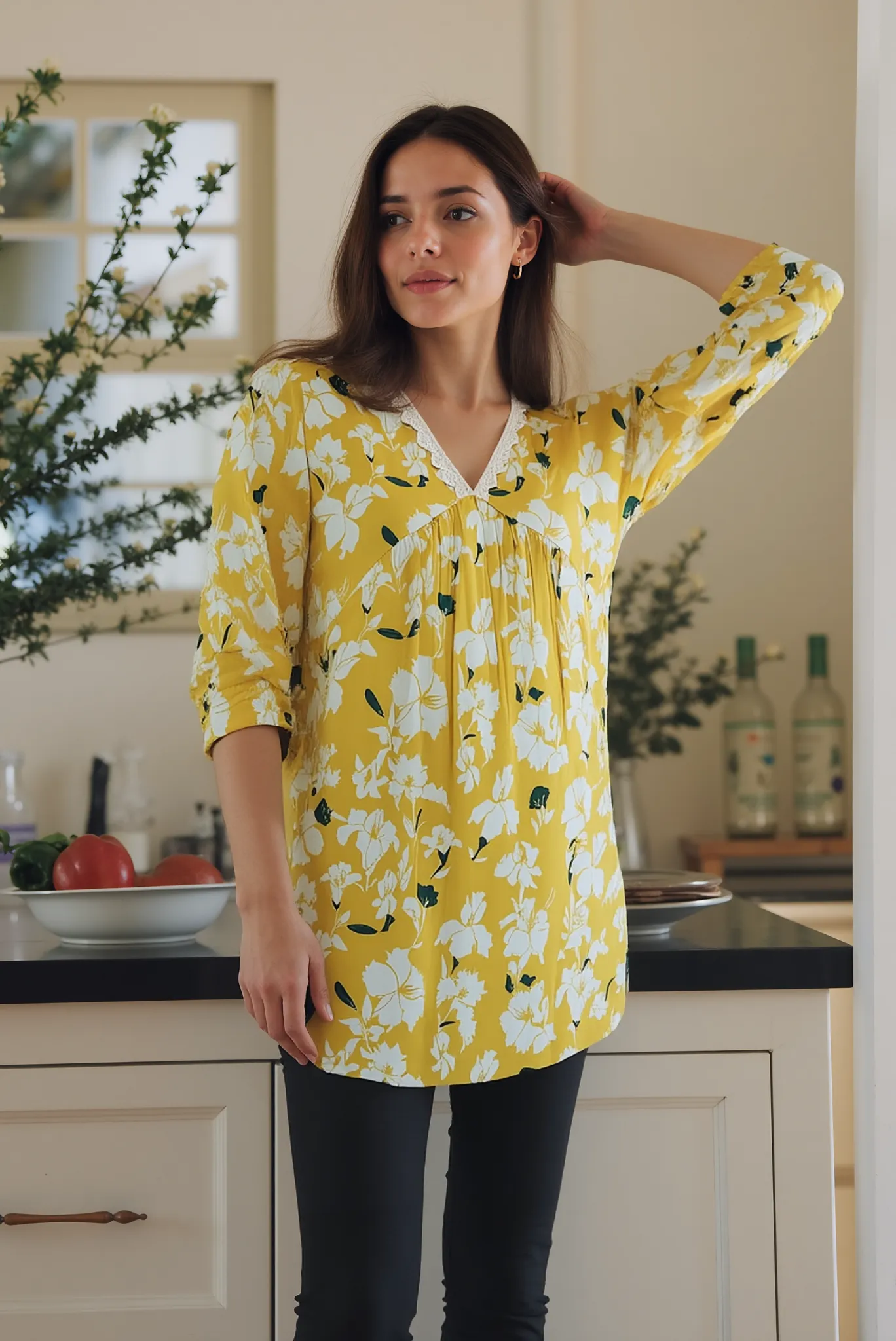 BLUMAIRE Printed Western Top for Women | American Crepe Fabric | Stylish 3/4 Sleeves | Daily & Formal Wear