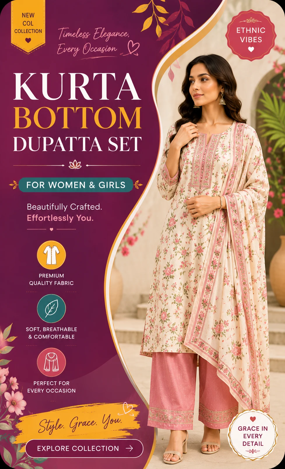 Kurta, Bottom wear & Dupatta set