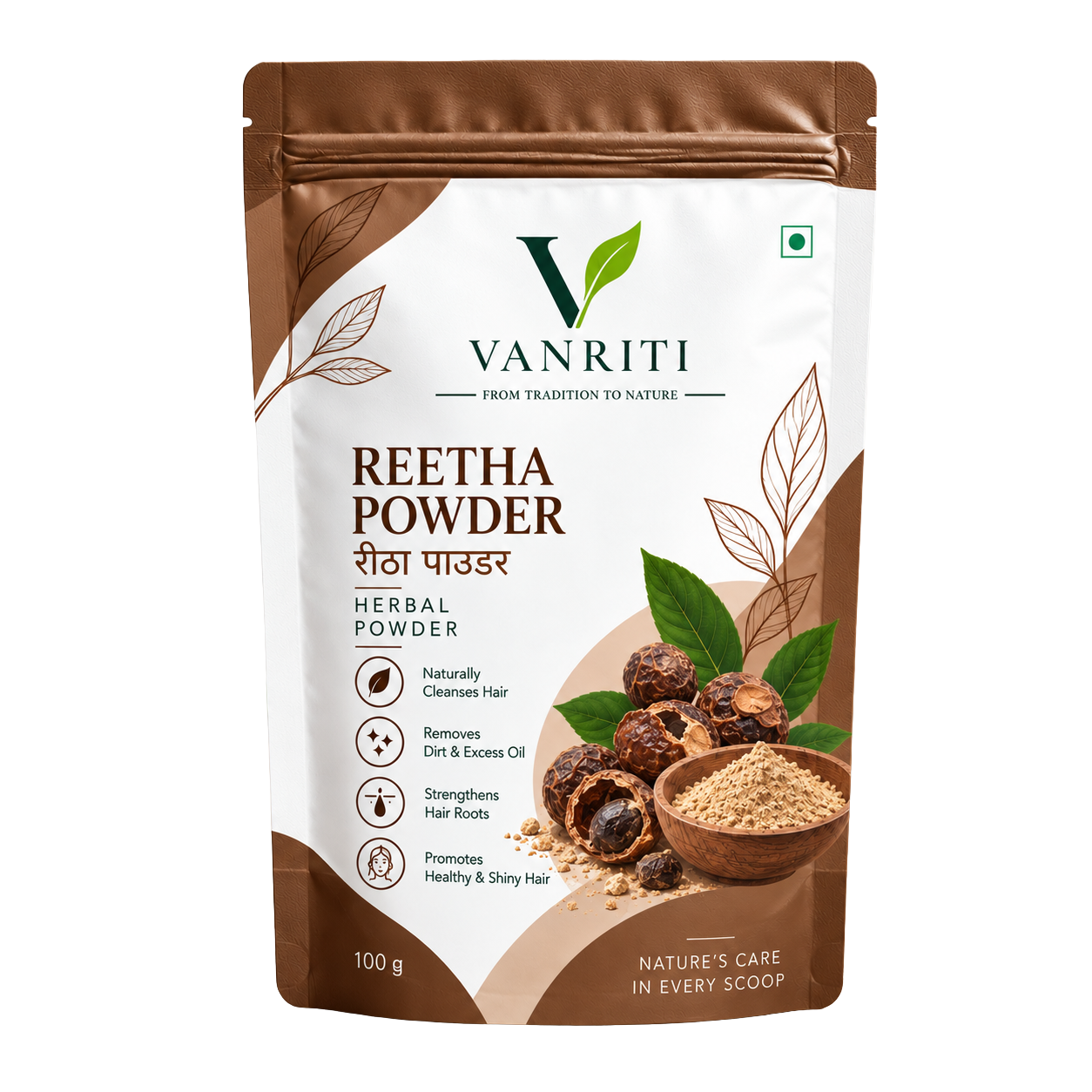 VANRITI Pure Reetha Powder for Hair Cleansing & Hair Mask, 100 g