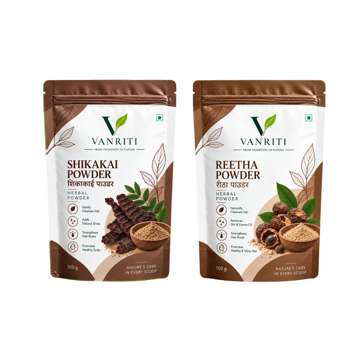 VANRITI Reetha and Shikakai Powder for Hair Cleansing & Hair Mask, 200g (Combo Pack of 2)