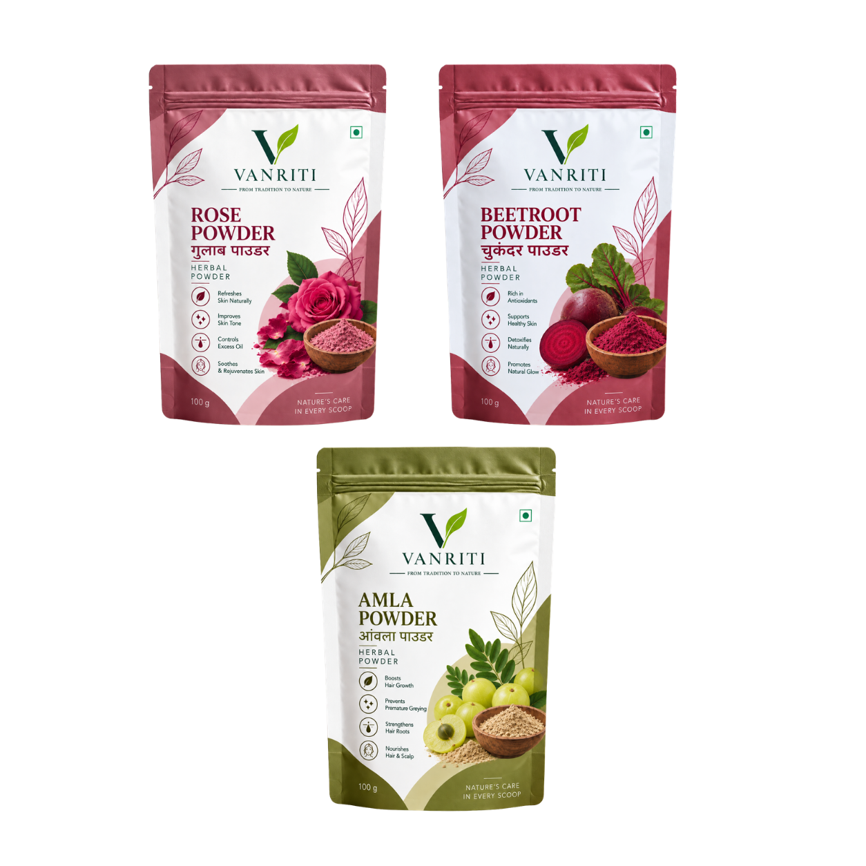 VANRITI Rose, Beetroot and Amla Powder for Face Pack & Skin Care, 300g (Combo Pack of 3)