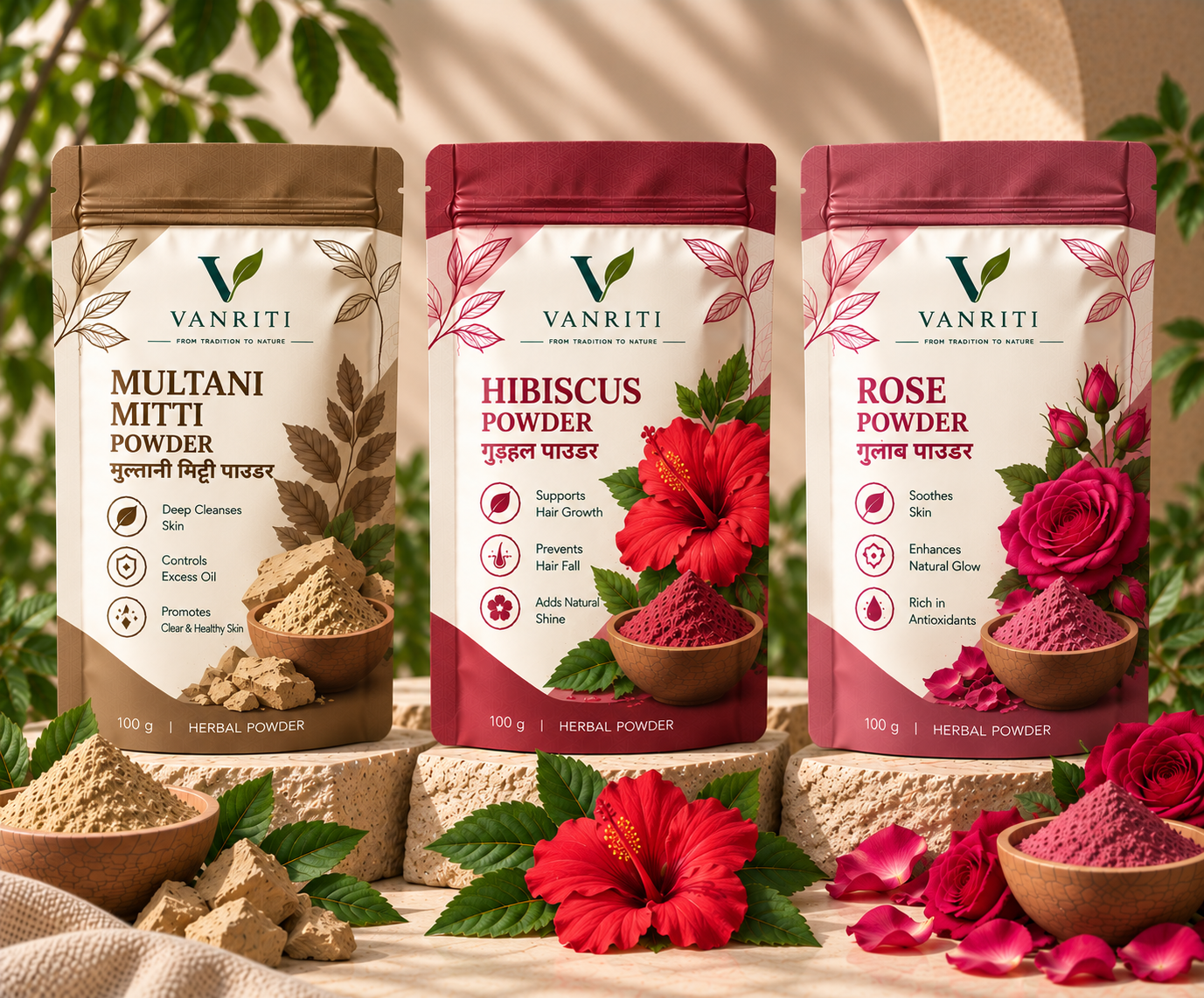 VANRITI Multani Mitti Hibiscus Rose Face Pack Powder