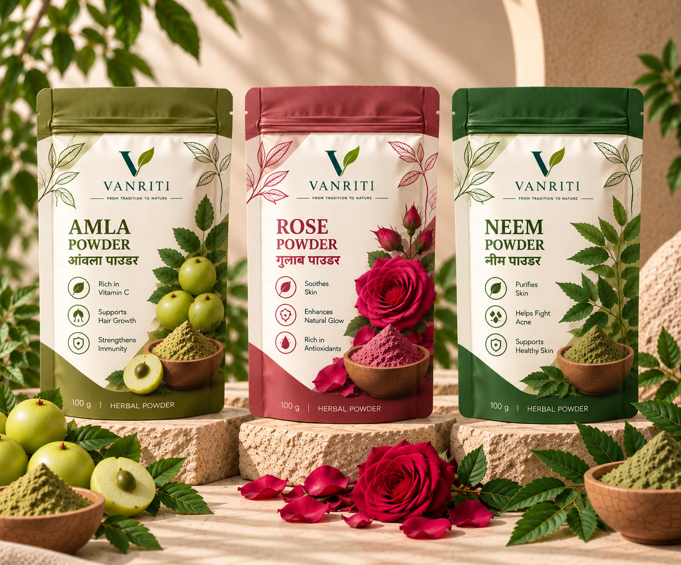 VANRITI Amla Rose Neem Face Pack Powder