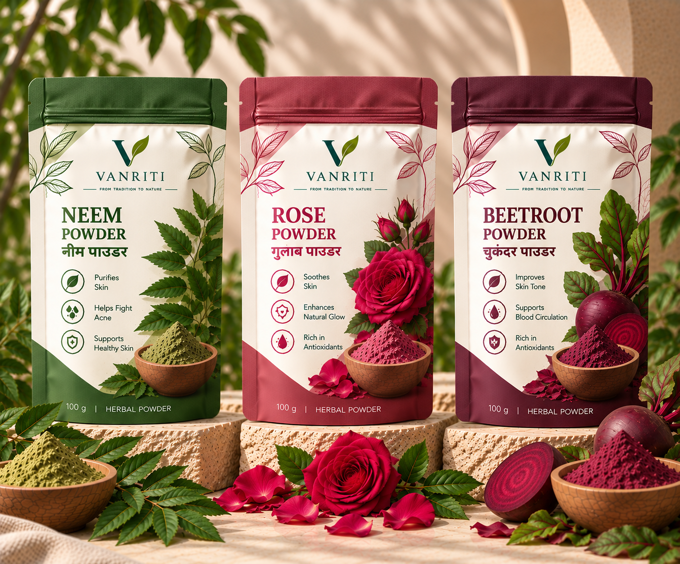 VANRITI Neem Rose Beetroot Face Pack Powder