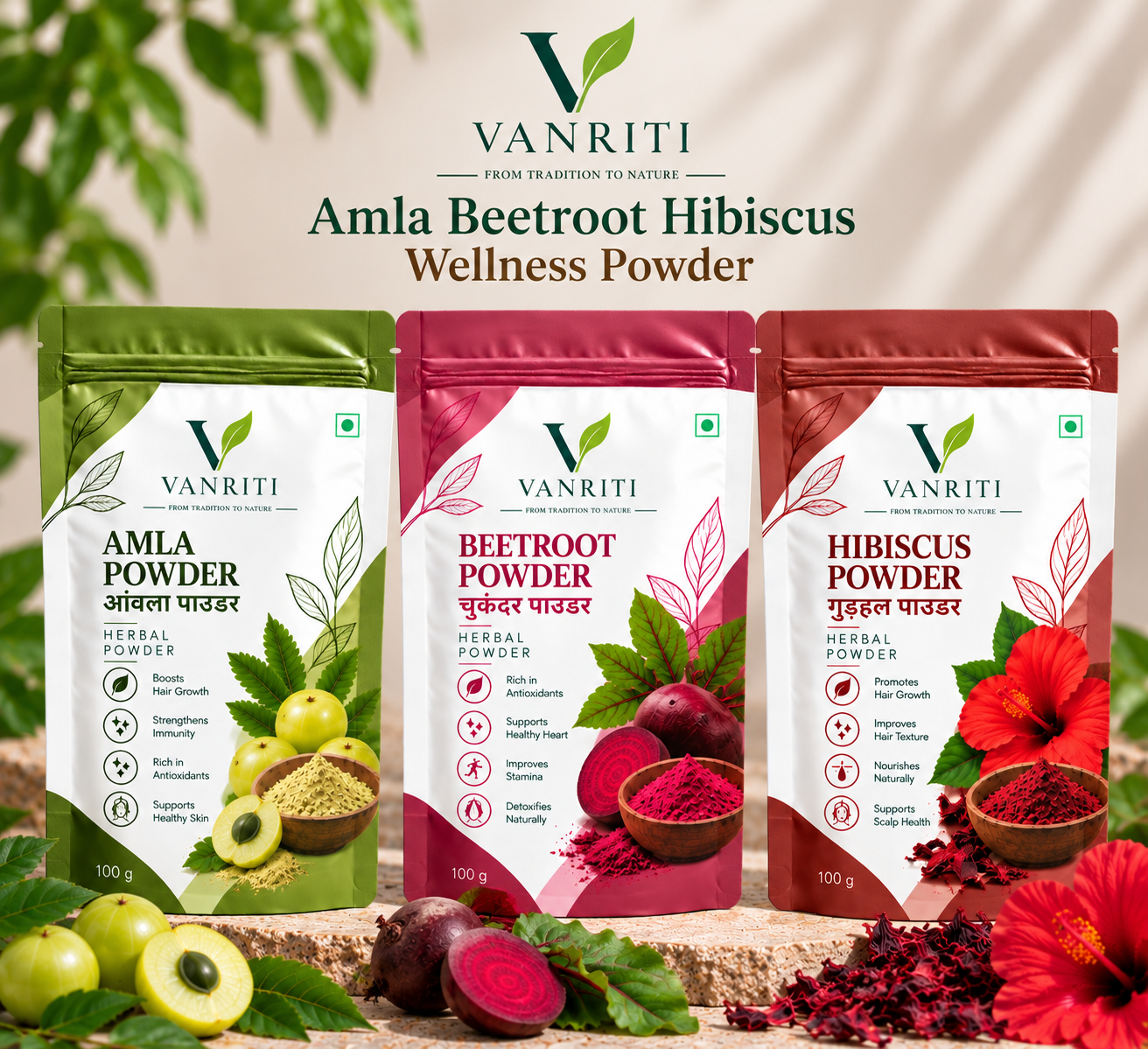 VANRITI Amla Beetroot Hibiscus Wellness Powder