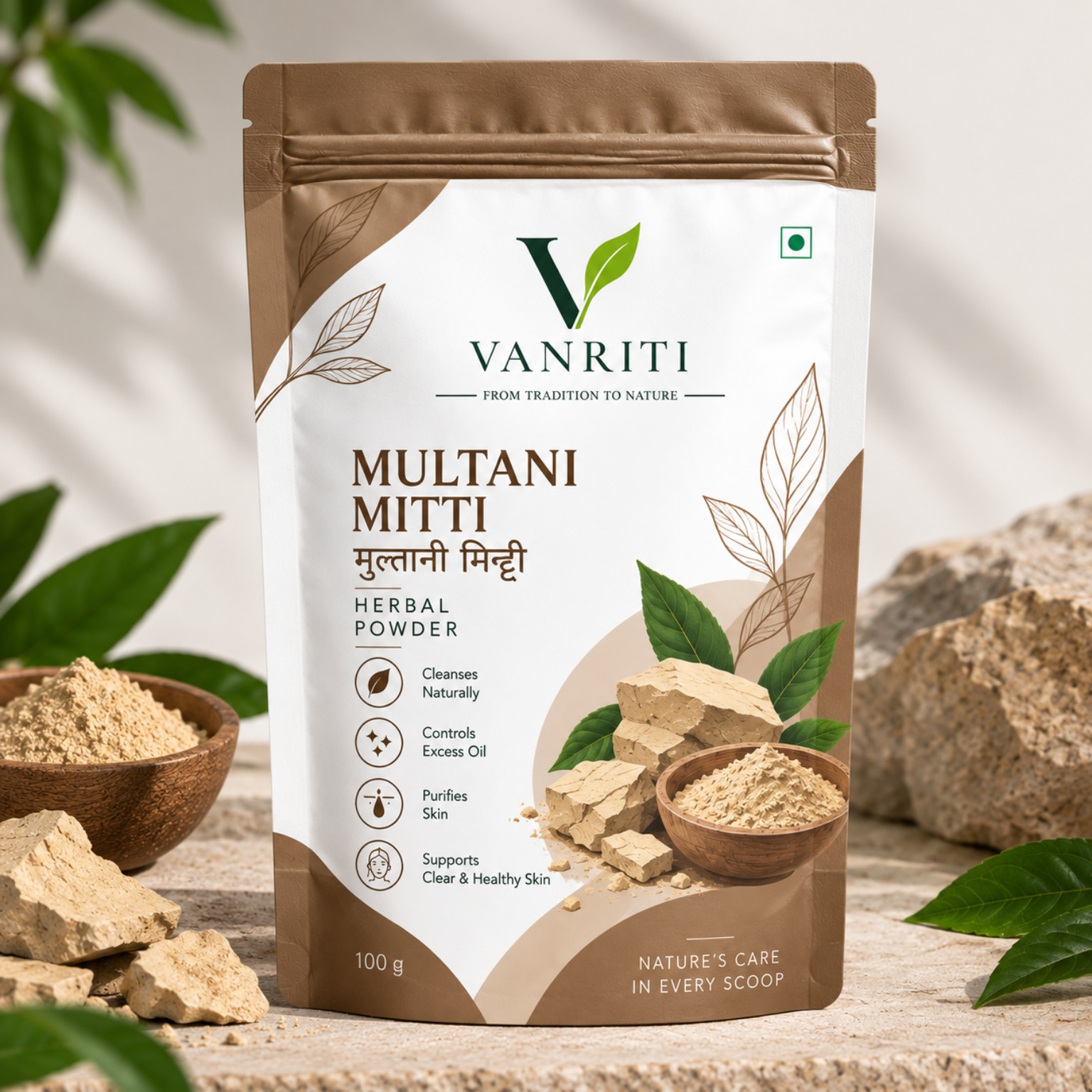 VANRITI Multani Mitti Powder for Face & Skin | Natural Clay Face Pack | Oil Control & Skin Cleansing | 100% Pure Multani Mitti