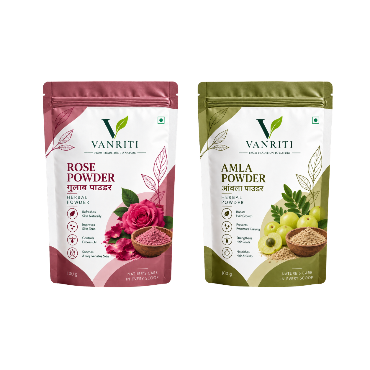 VANRITI Rose and Amla Powder for Face Pack & Skin Care, 200g (Combo Pack of 2)