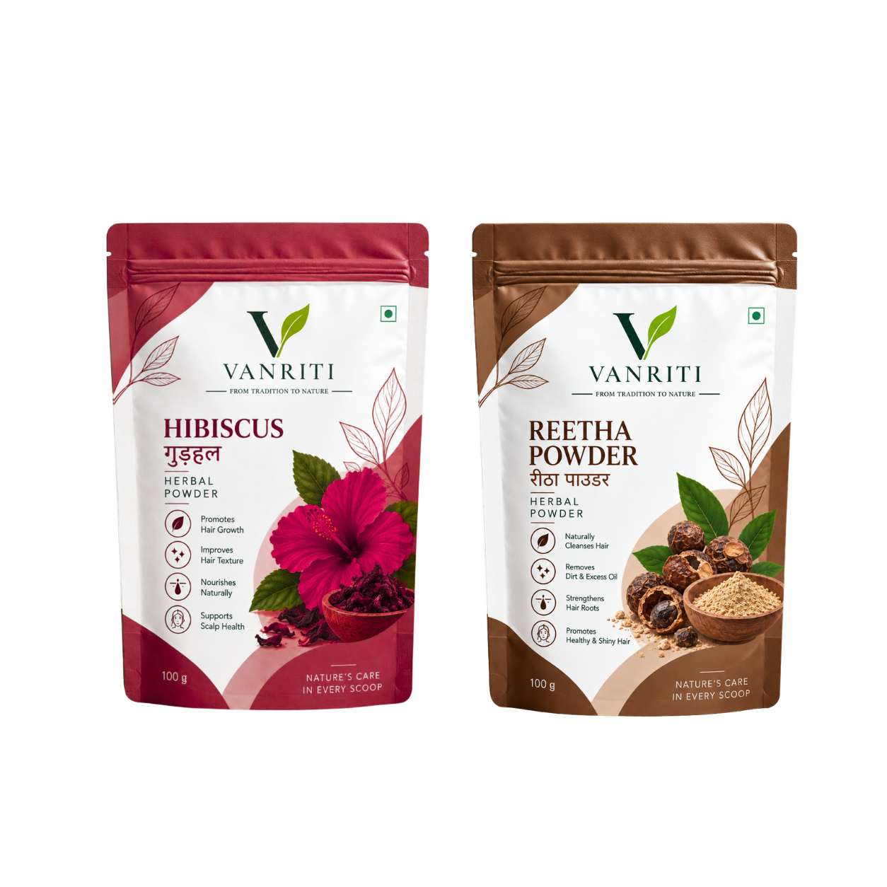VANRITI Hibiscus and Reetha Powder for Hair Cleansing & Hair Mask, 200g (Combo Pack of 2)