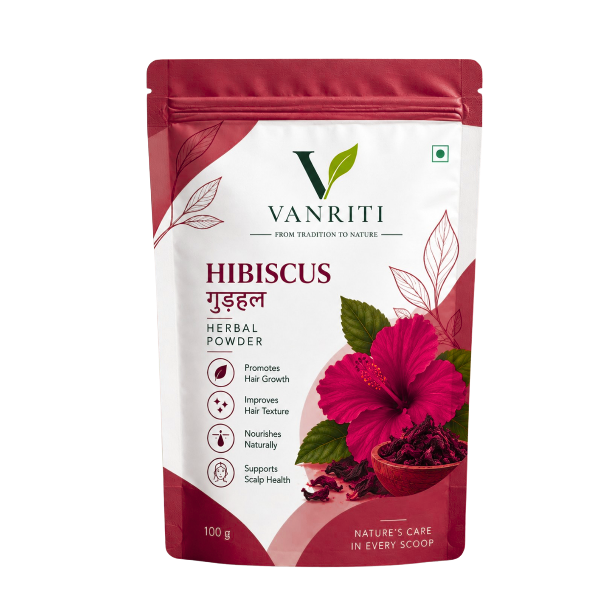VANRITI Pure Hibiscus Powder for Daily Wellness, 100 g | Food-Grade