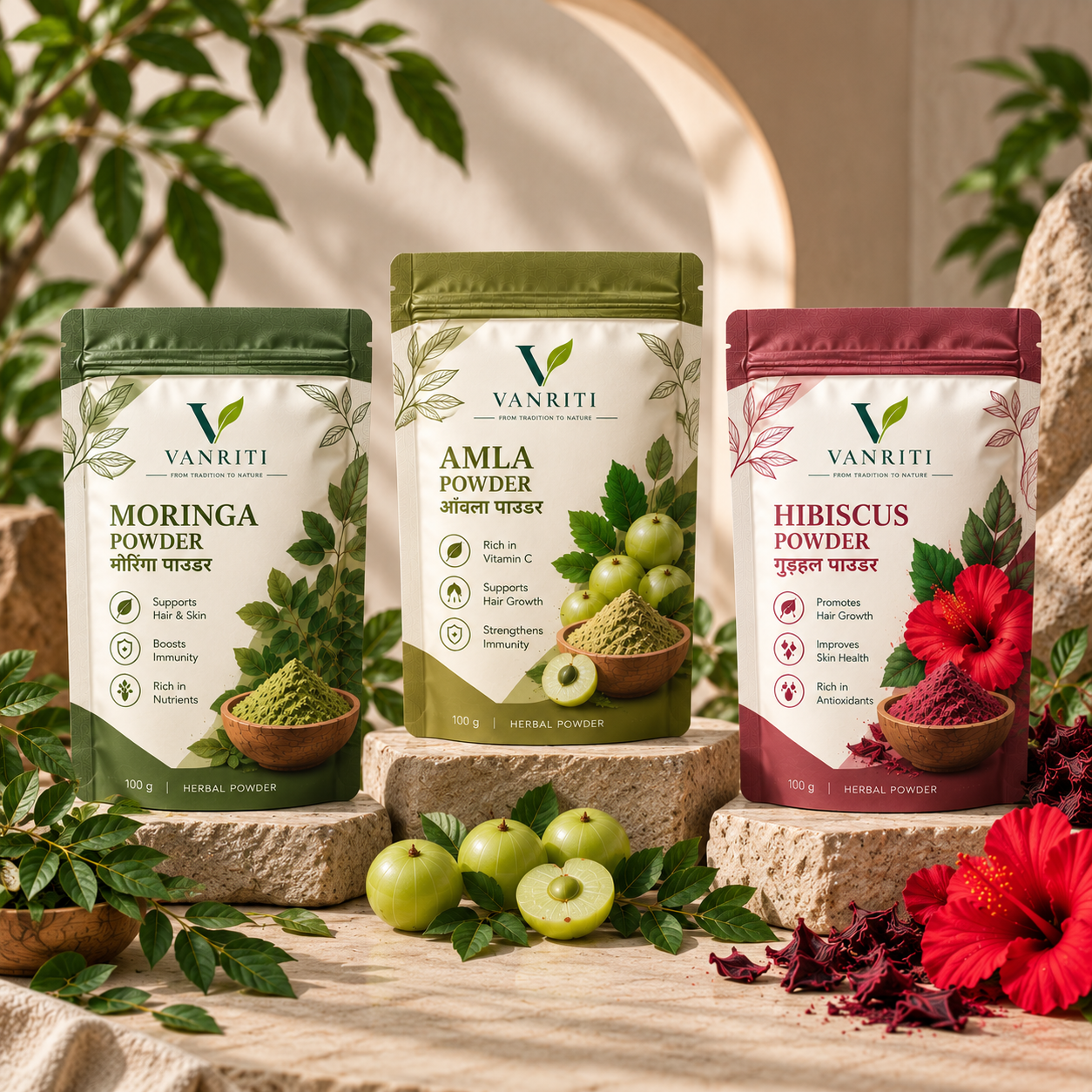 VANRITI Moringa Amla Hibiscus Wellness Powder