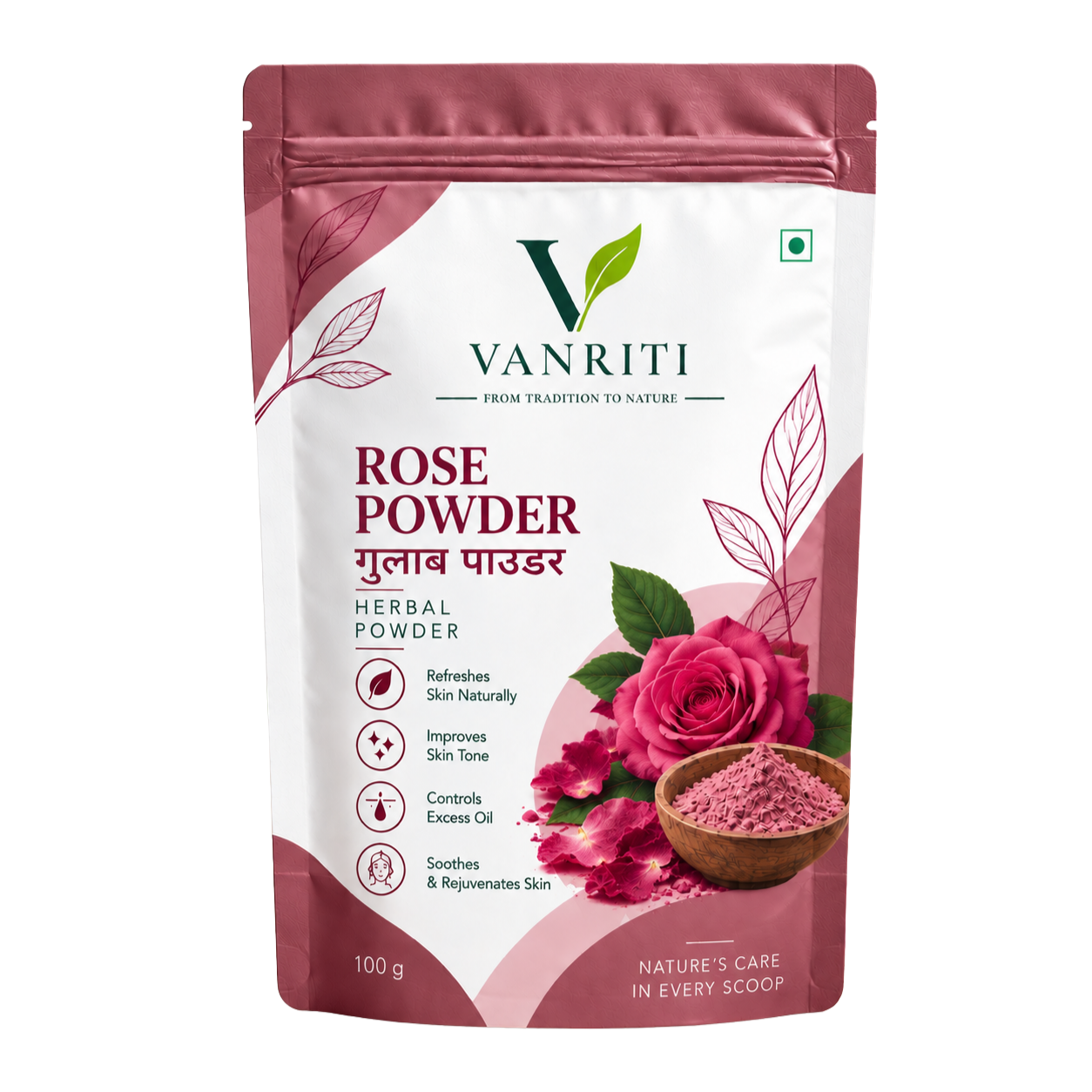 VANRITI Pure Rose Petal Powder for Face Pack & Skin Care, 100 g