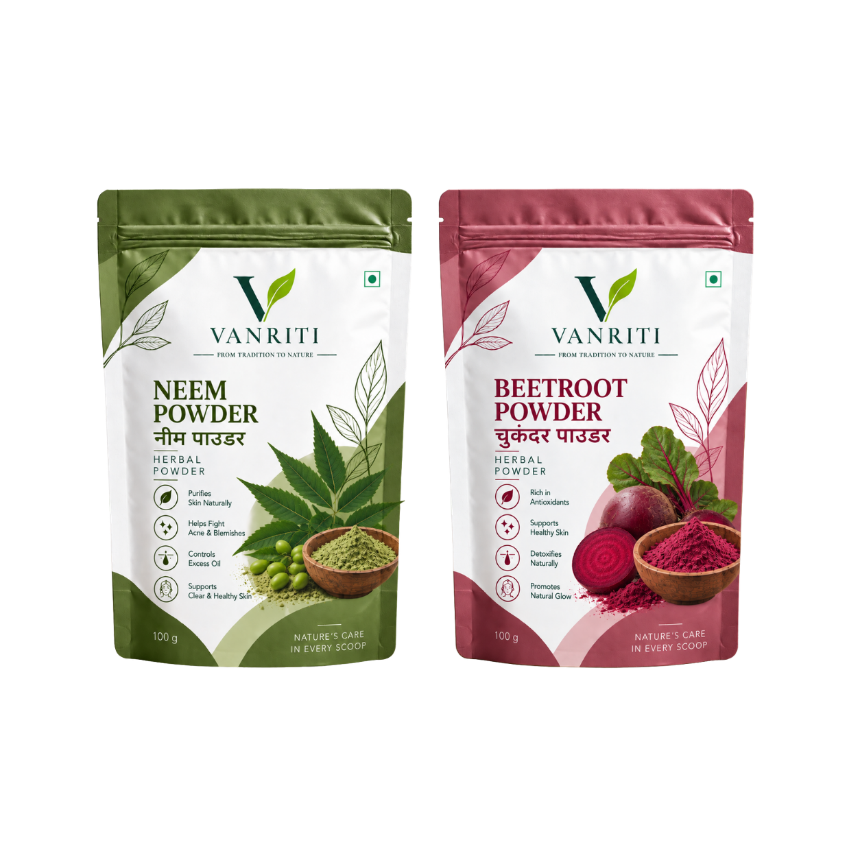 VANRITI Neem and Beetroot Powder for Face Pack & Skin Care, 200g (Combo Pack of 2)