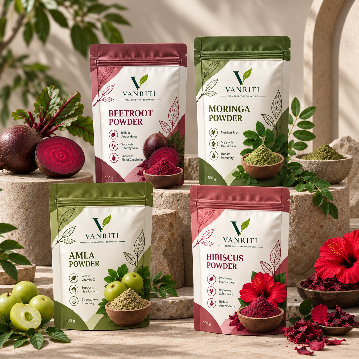 VANRITI Moringa Amla Beetroot Hibiscus Wellness Powder