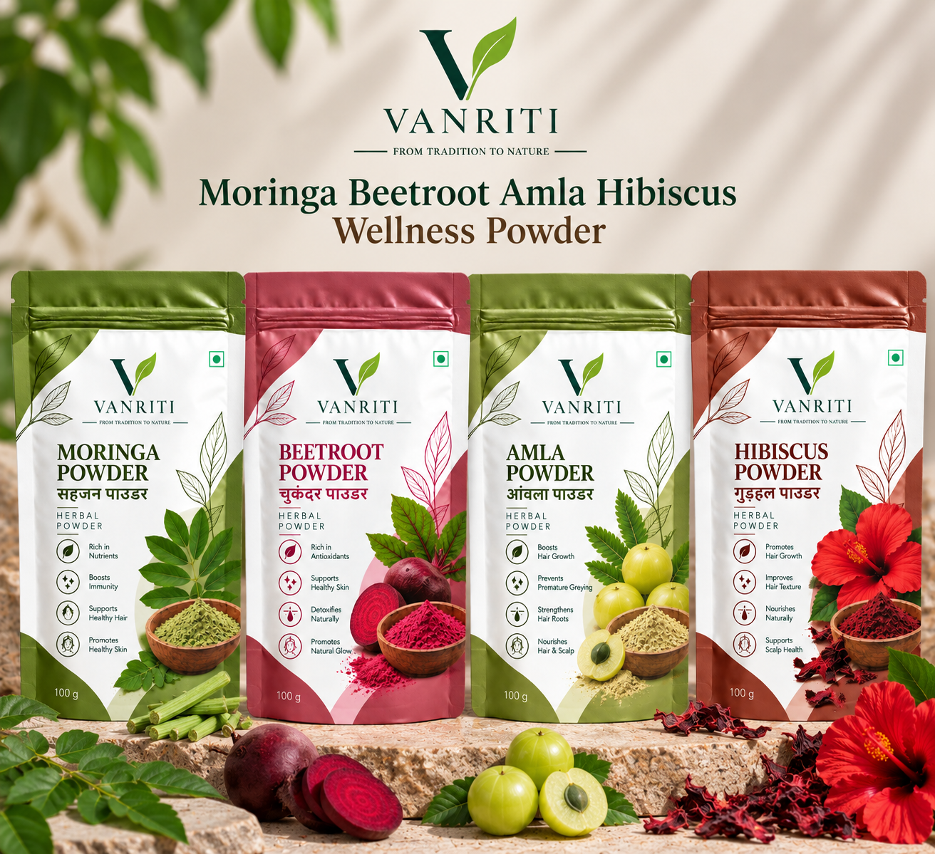 VANRITI Moringa Beetroot Amla Hibiscus Wellness Powder