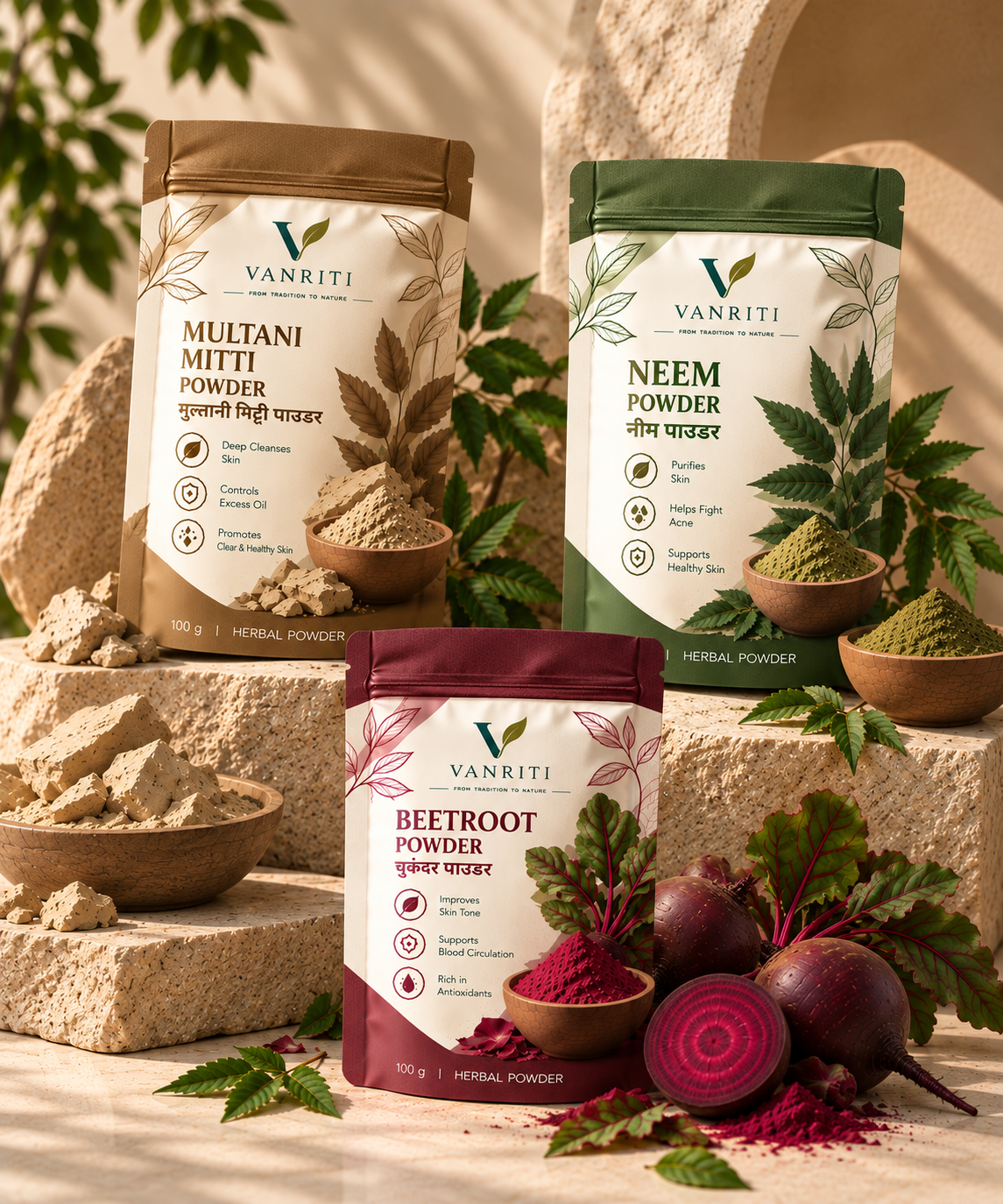 VANRITI Multani Mitti Neem Beetroot Face Pack Powder