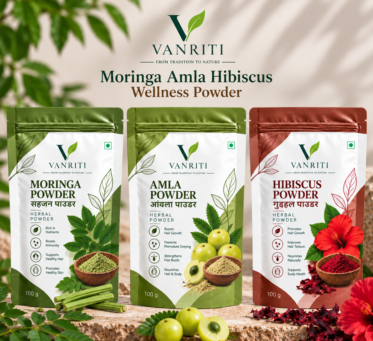 VANRITI Moringa Amla Hibiscus Wellness Powder