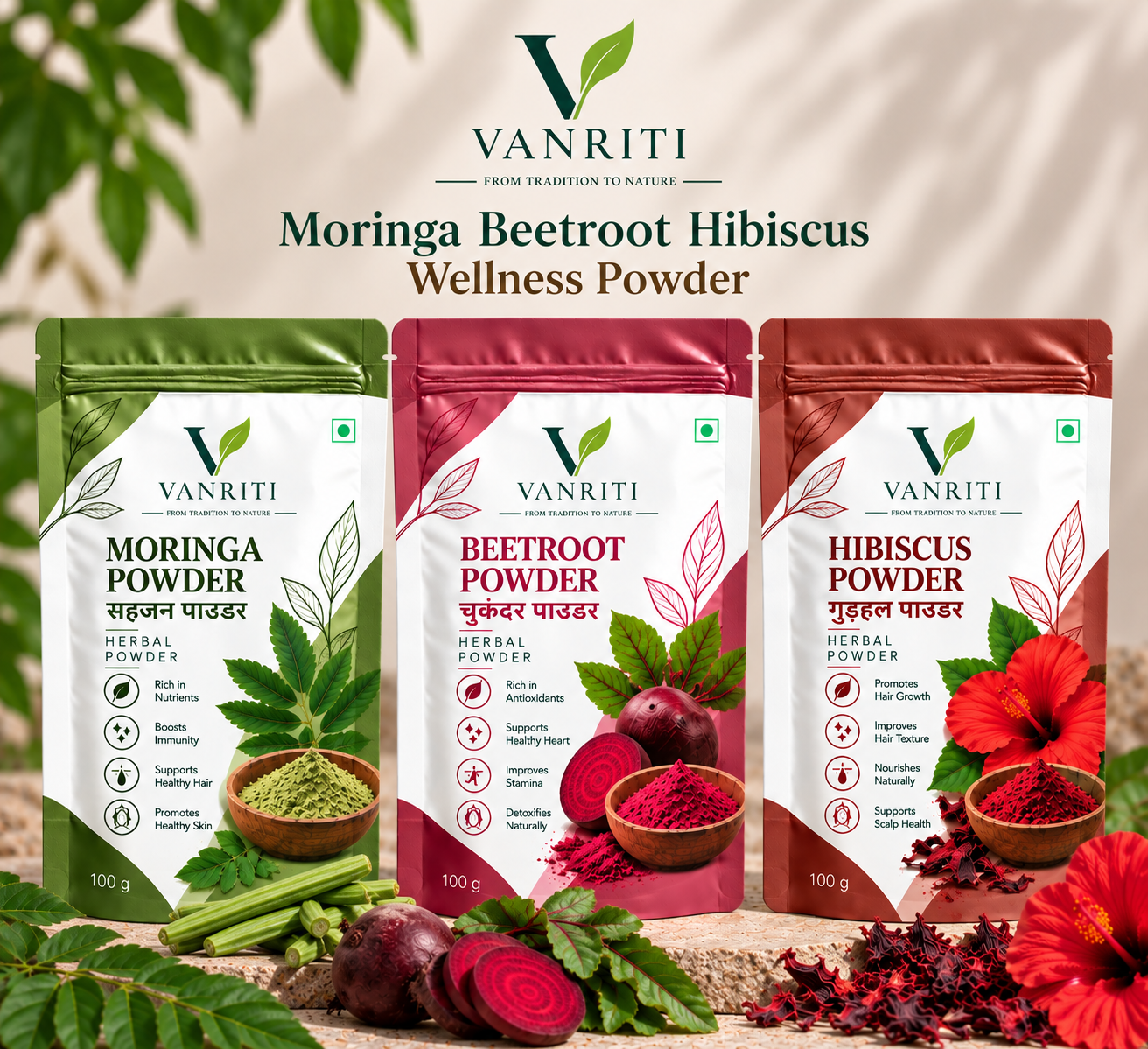 VANRITI Moringa Beetroot Hibiscus Wellness Powder