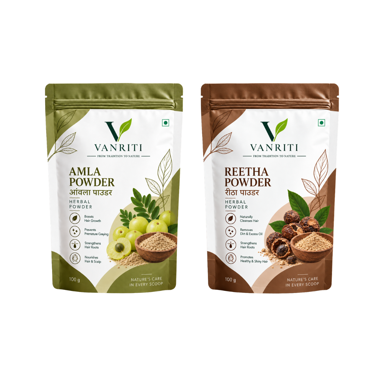 VANRITI Amla and Reetha Powder for Hair Cleansing & Hair Mask, 200g (Combo Pack of 2)