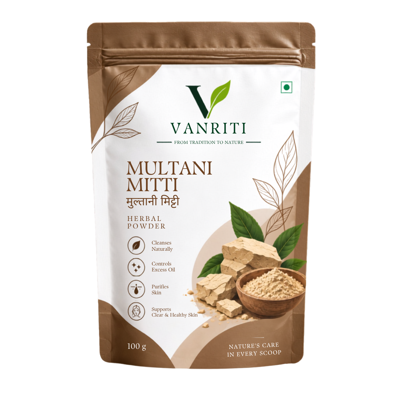 VANRITI Pure Multani Mitti Powder for Face Pack & Skin Care, 100g