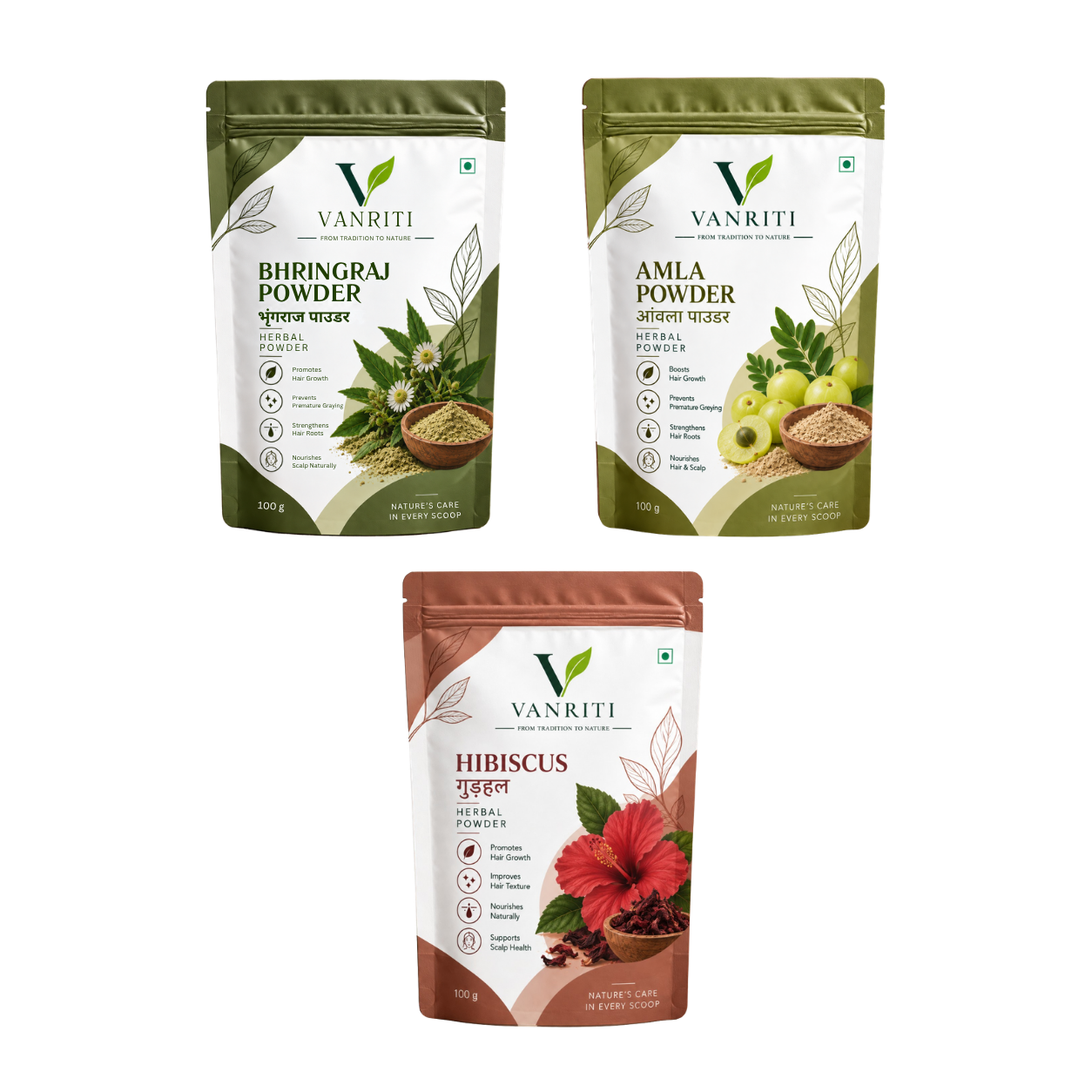 VANRITI Amla, Bhringraj and Hibiscus Powder for Hair Mask & Hair Care Routine, 300g (Combo Pack of 3)
