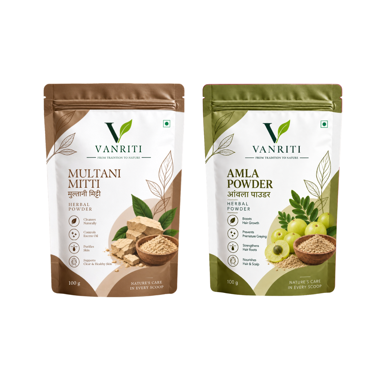 VANRITI Multani Mitti and Amla Powder for Face Pack & Skin Care, 200g (Combo Pack of 2)