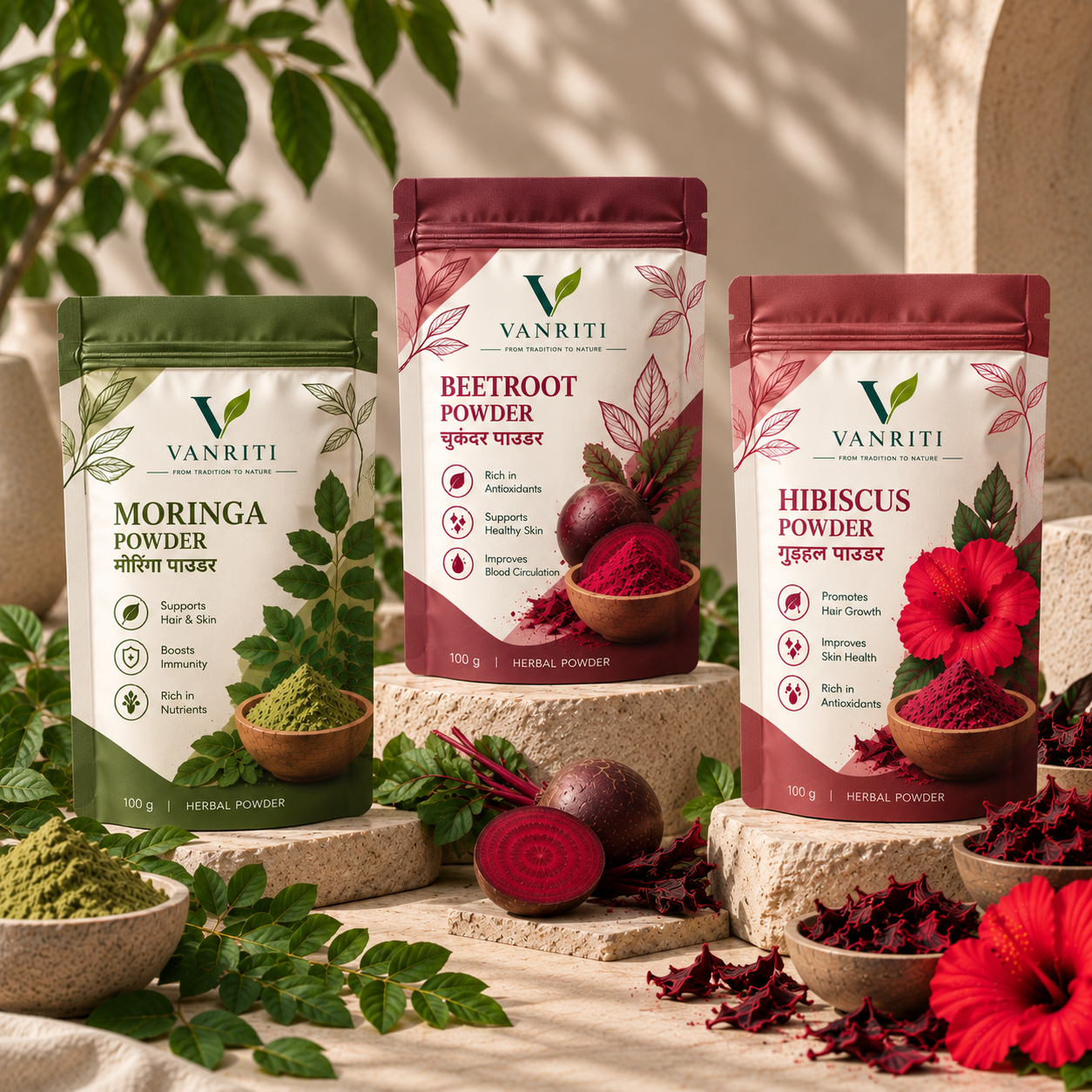 VANRITI Moringa Beetroot Hibiscus Wellness Powder