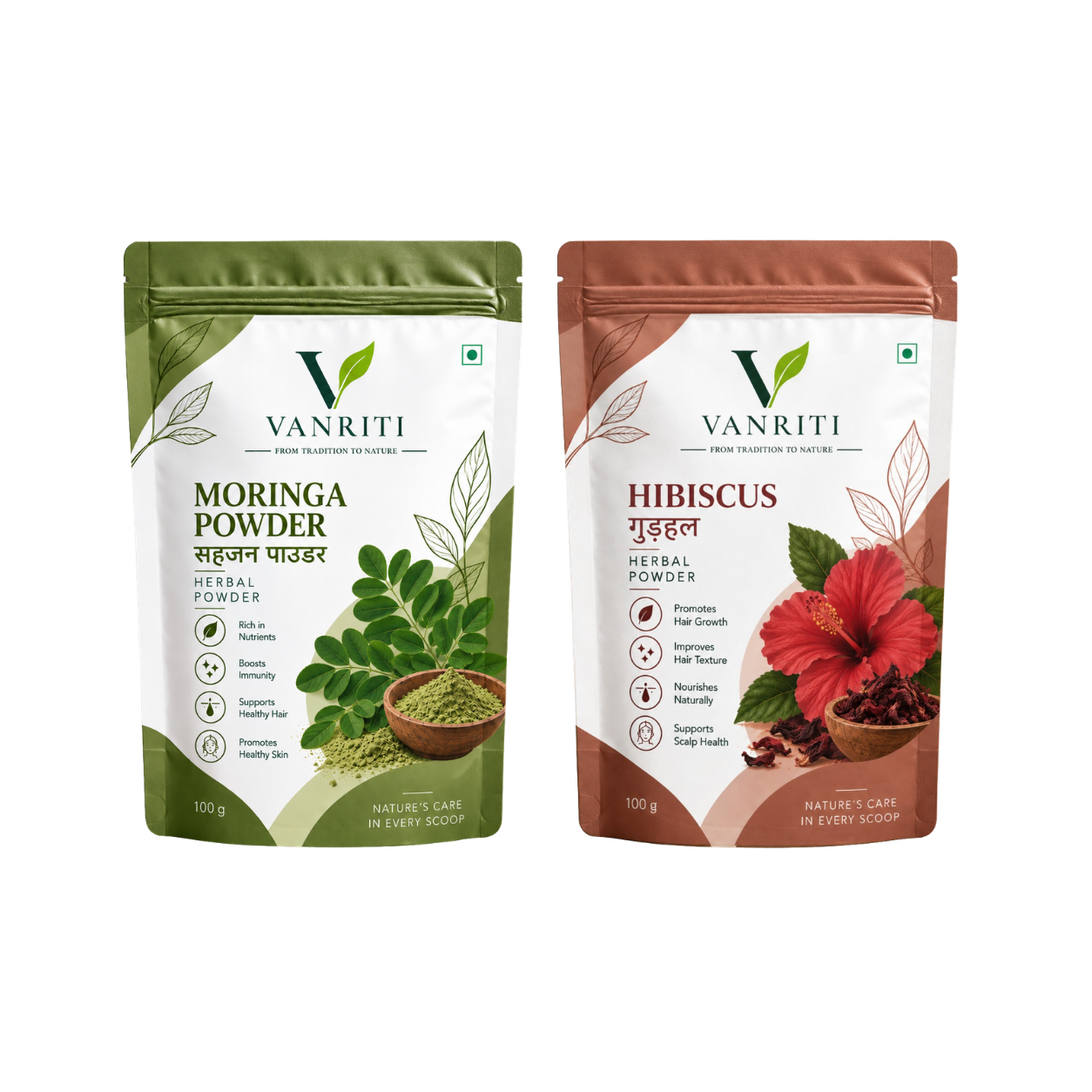 VANRITI Moringa and Hibiscus Food-Grade Powder for Daily Wellness, 200g (Combo Pack of 2)