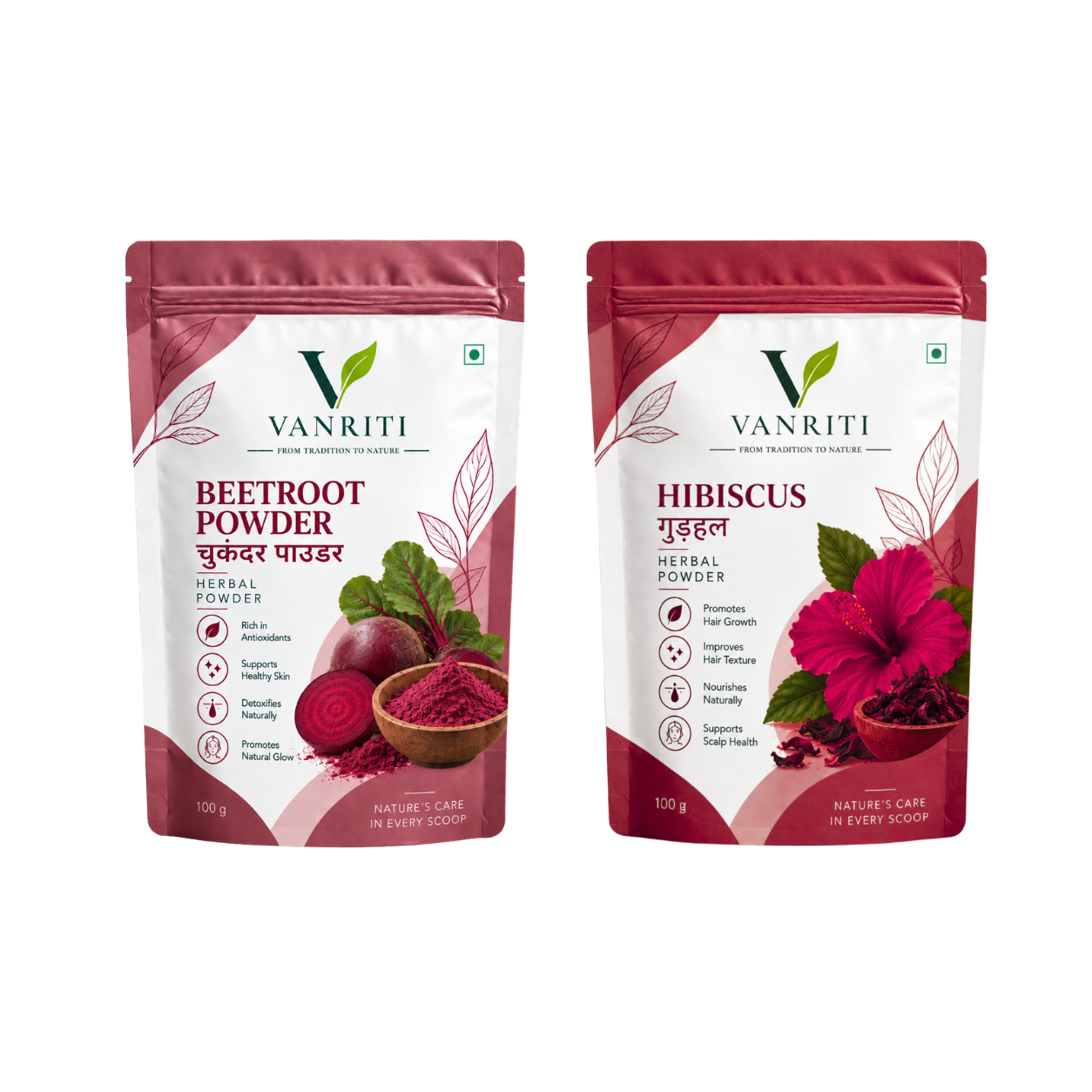 VANRITI Beetroot and Hibiscus Powder for Face Pack & Skin Care, 200g (Combo Pack of 2)
