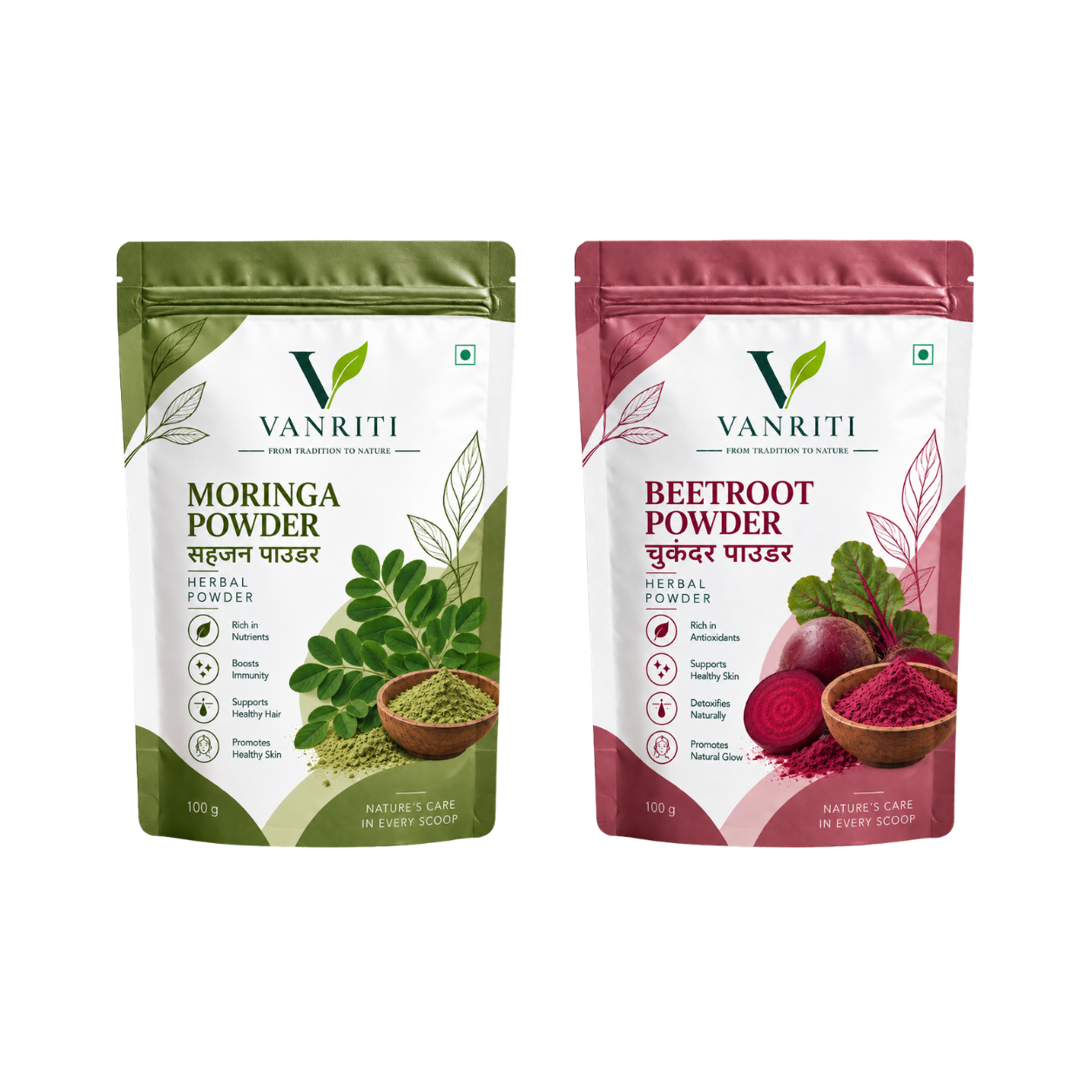VANRITI Moringa and Beetroot Food-Grade Powder for Daily Wellness, 200g (Combo Pack of 2)