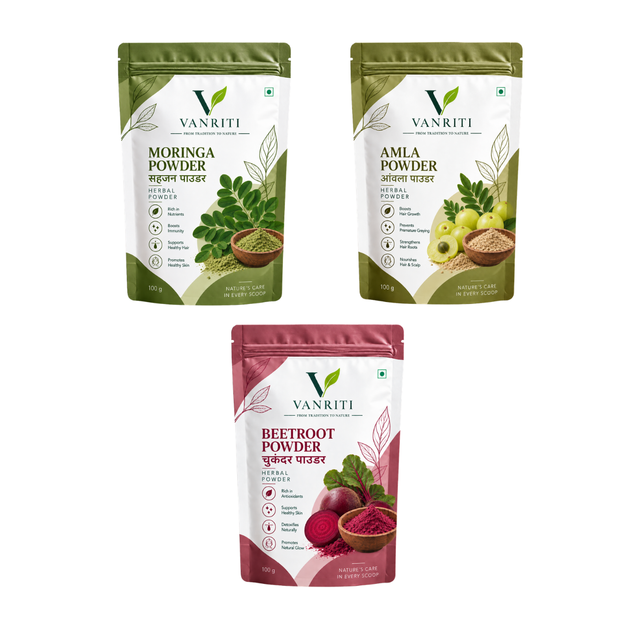 VANRITI Multani Mitti, Beetroot and Amla Powder for Face Pack & Skin Care, 300g (Combo Pack of 3)