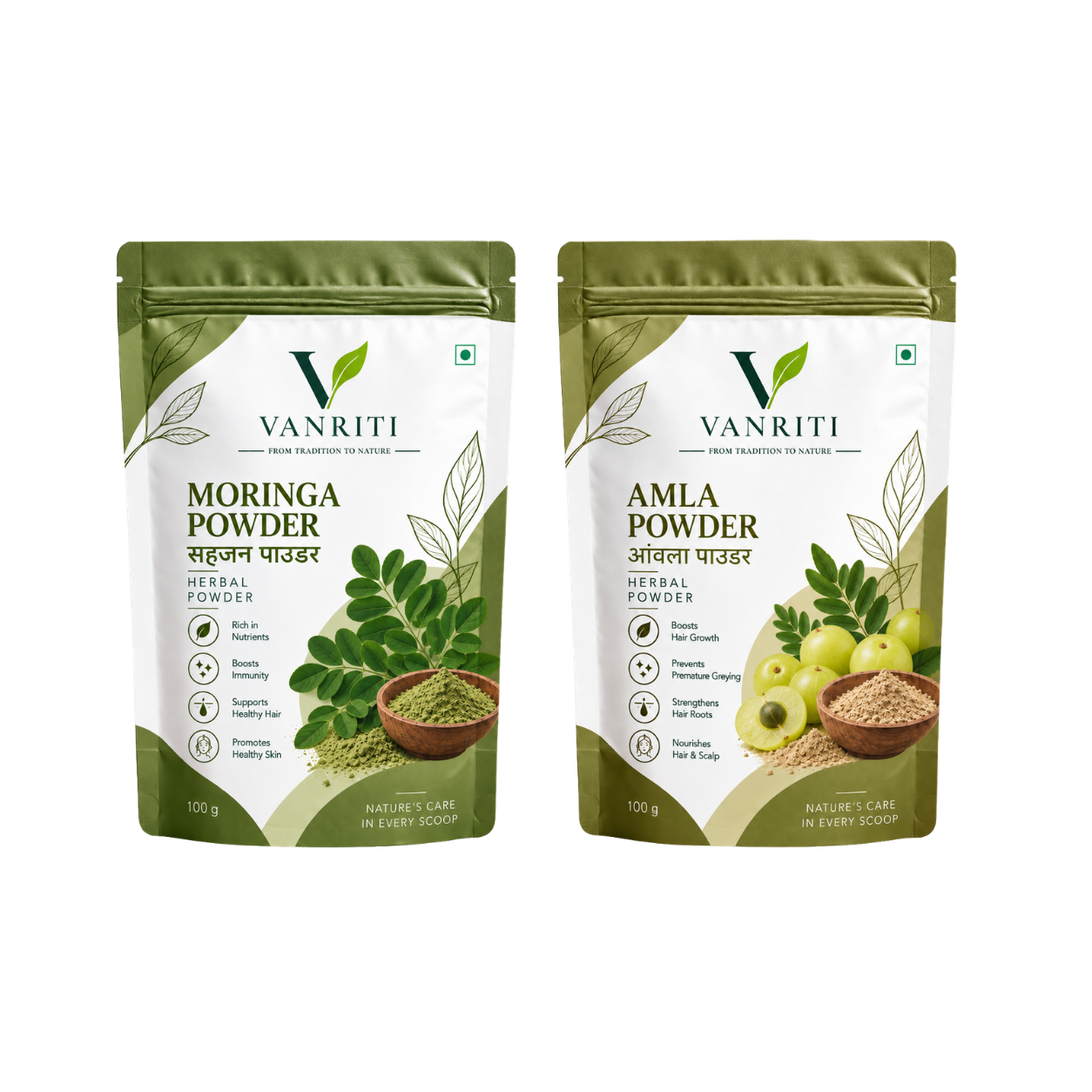 VANRITI Moringa and Amla Food-Grade Powder for Daily Wellness, 200g (Combo Pack of 2)