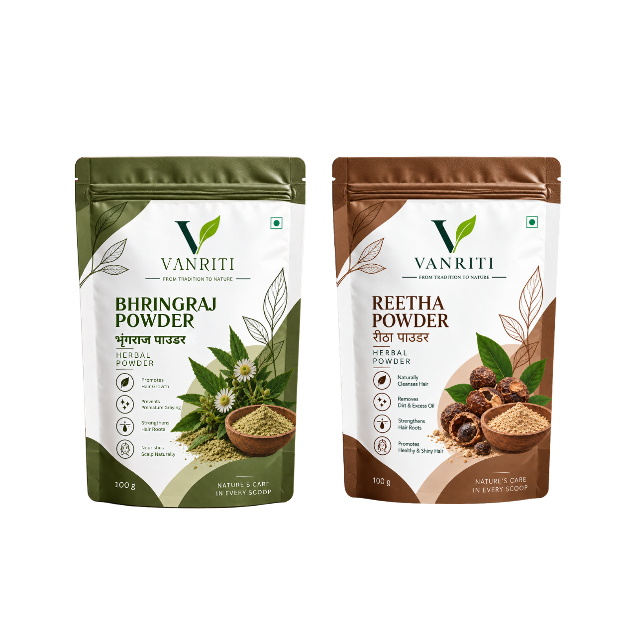 VANRITI Bhringraj and Reetha Powder for Hair Cleansing & Hair Mask, 200g (Combo Pack of 2)