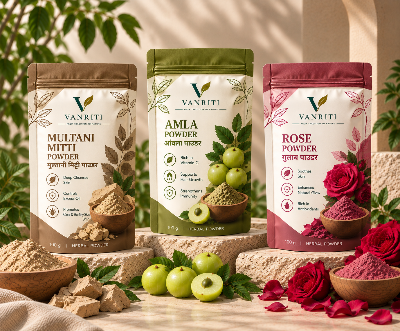 VANRITI Multani Mitti Amla Rose Face Pack Powder