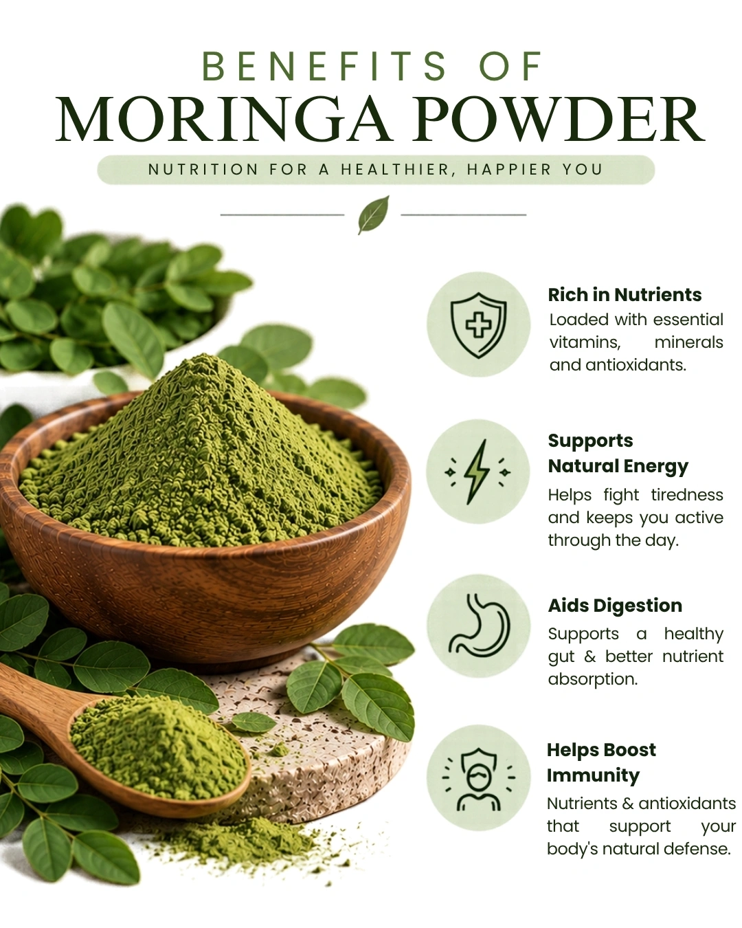 VANRITI Pure Moringa Powder for Daily Wellness, 100g | Food-Grade