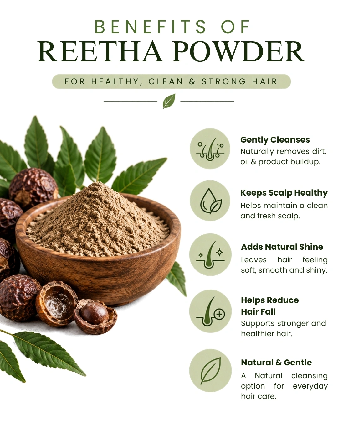 VANRITI Pure Reetha Powder for Hair Cleansing & Hair Mask, 100g