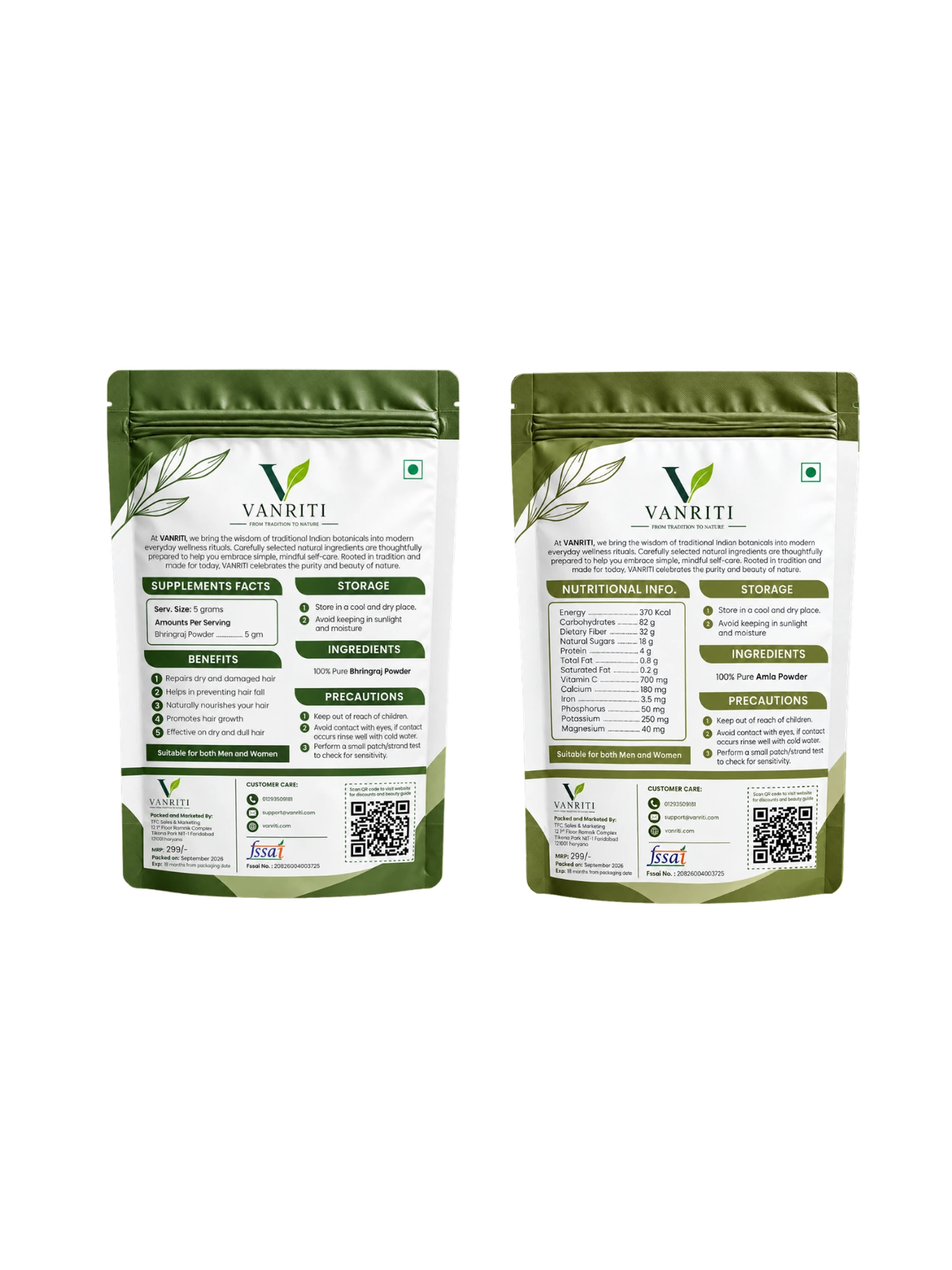 VANRITI Amla and Bhringraj Powder for Hair Mask & Hair Care Routine, 200g (Combo Pack of 2)