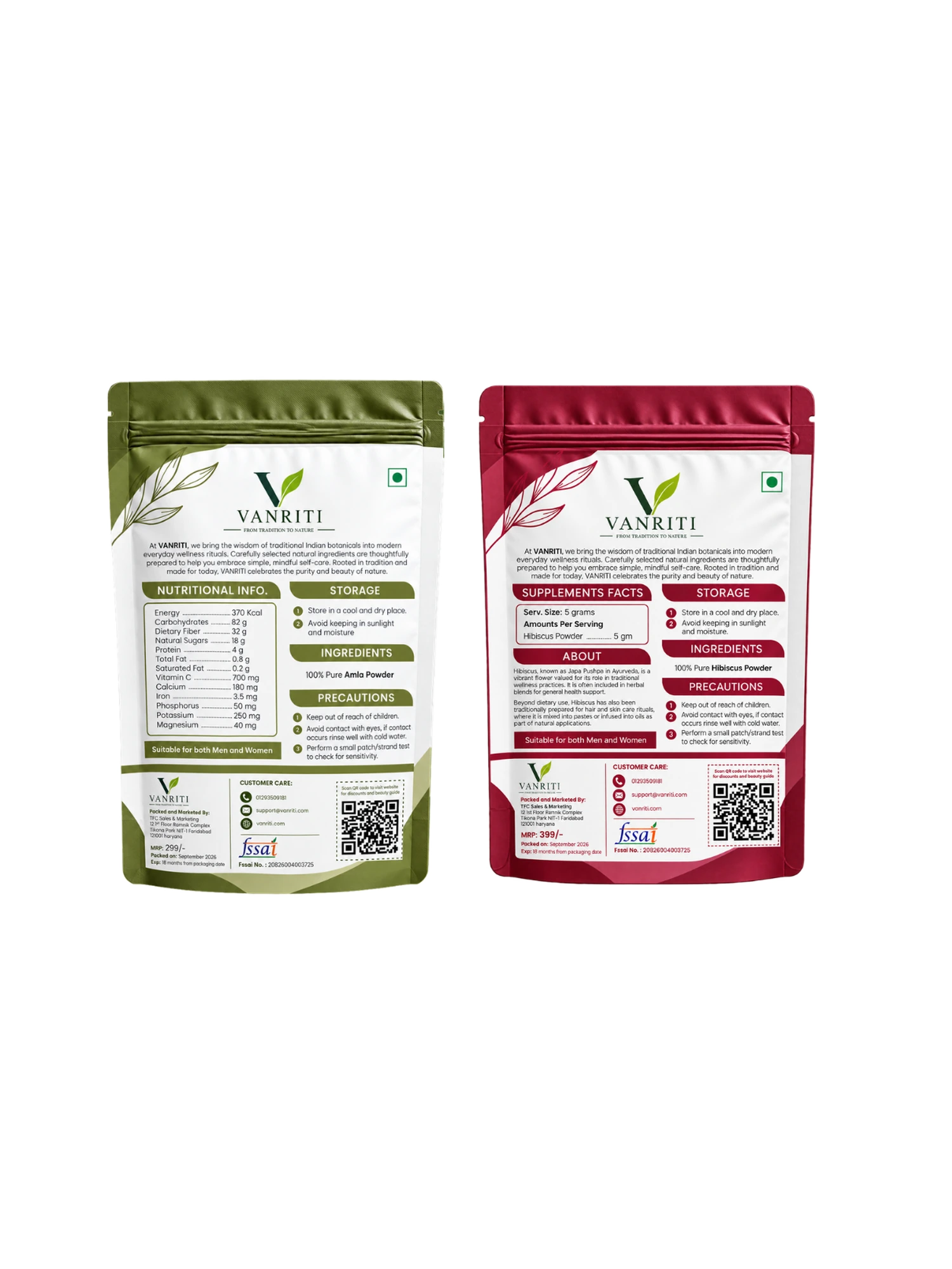 VANRITI Amla and Hibiscus Powder for Hair Mask & Hair Care Routine, 200g (Combo Pack of 2)