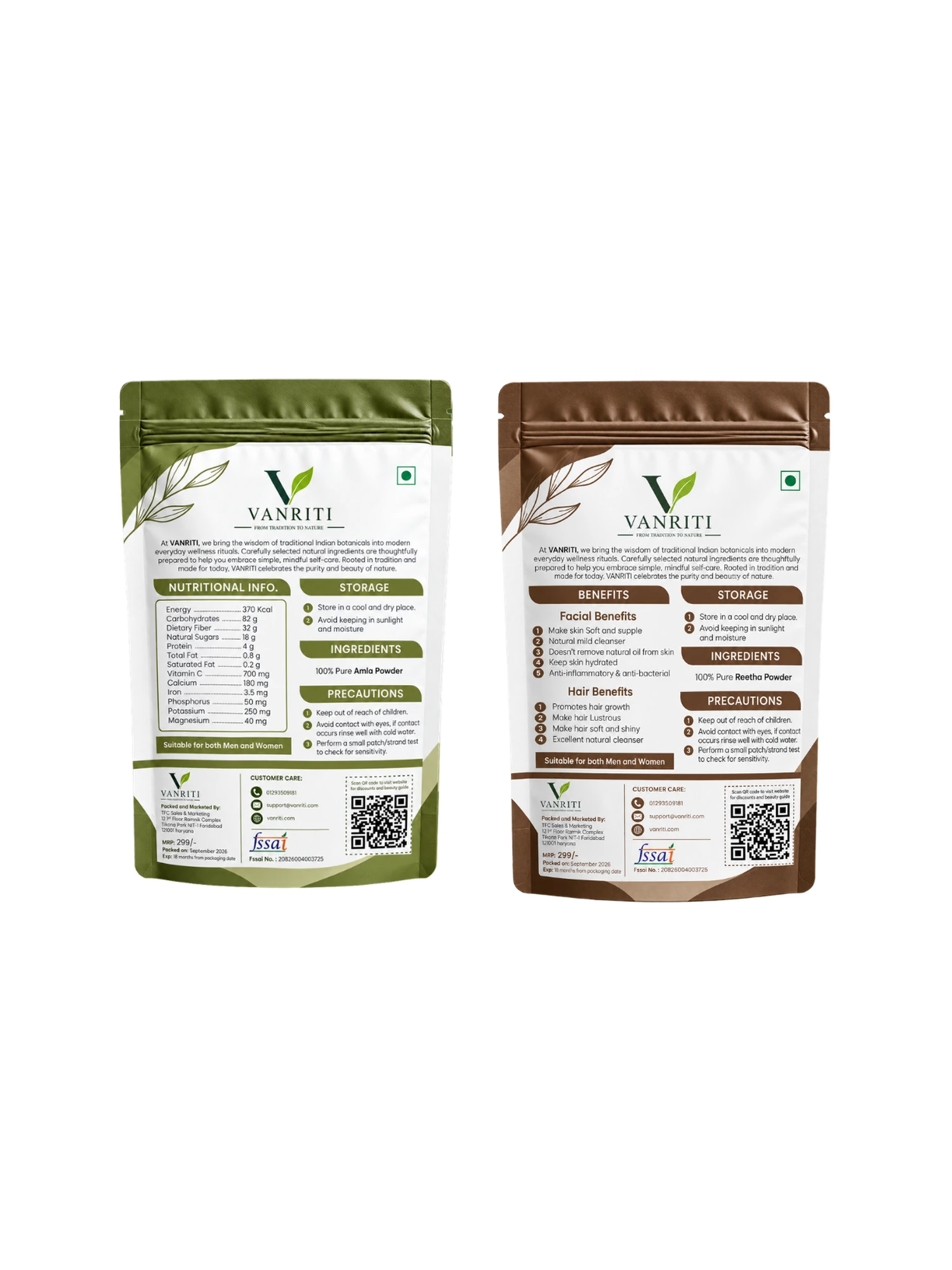 VANRITI Amla and Reetha Powder for Hair Cleansing & Hair Mask, 200g (Combo Pack of 2)