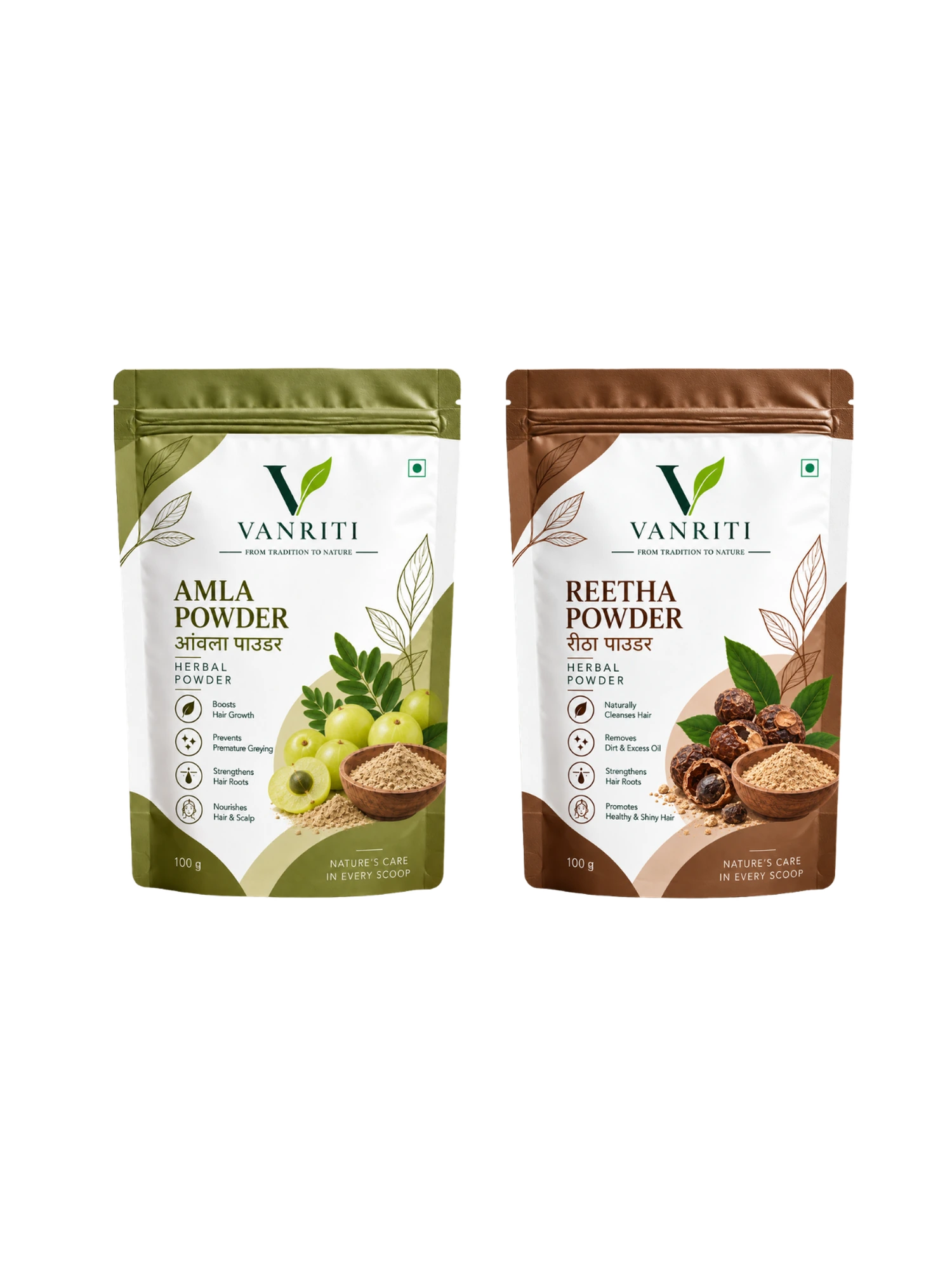 VANRITI Amla and Reetha Powder for Hair Cleansing & Hair Mask, 200g (Combo Pack of 2)