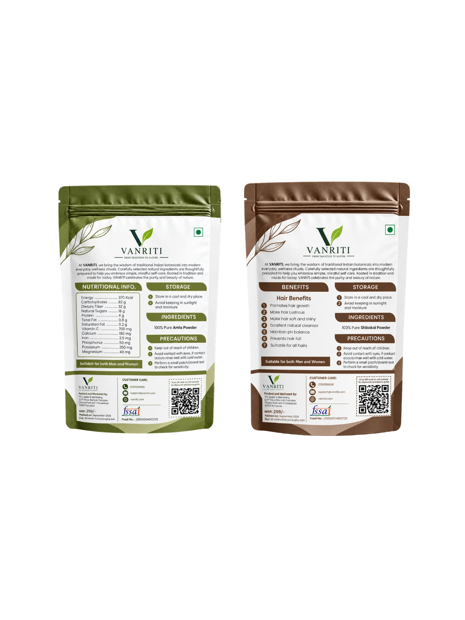 VANRITI Amla and Shikakai Powder for Hair Cleansing & Hair Mask, 200g (Combo Pack of 2)