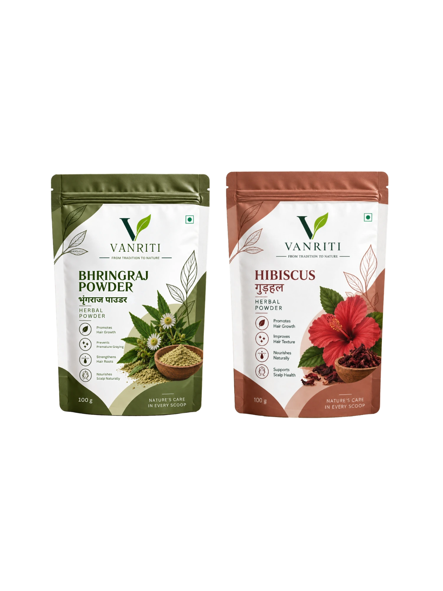 VANRITI Bhringraj and Hibiscus Powder for Hair Mask & Hair Care Routine, 200g (Combo Pack of 2)