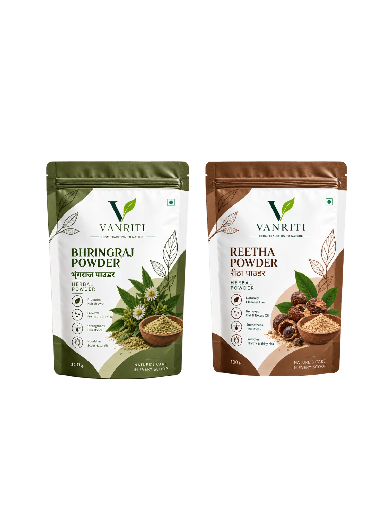 VANRITI Bhringraj and Reetha Powder for Hair Cleansing & Hair Mask, 200g (Combo Pack of 2)