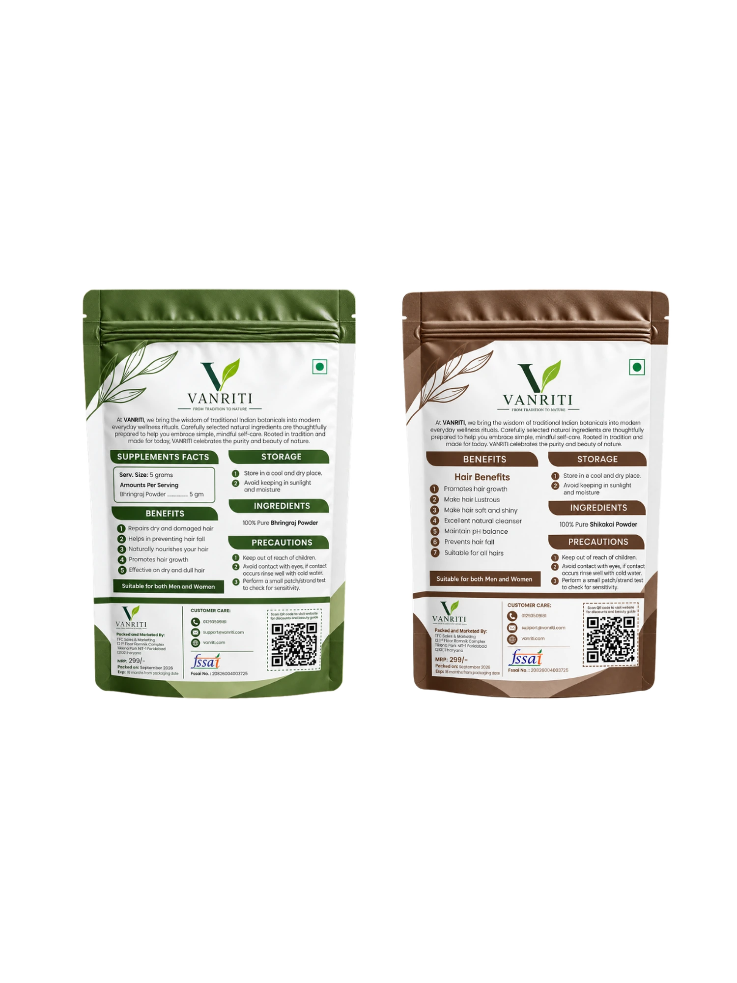 VANRITI Bhringraj and Shikakai Powder for Hair Cleansing & Hair Mask, 200g (Combo Pack of 2)