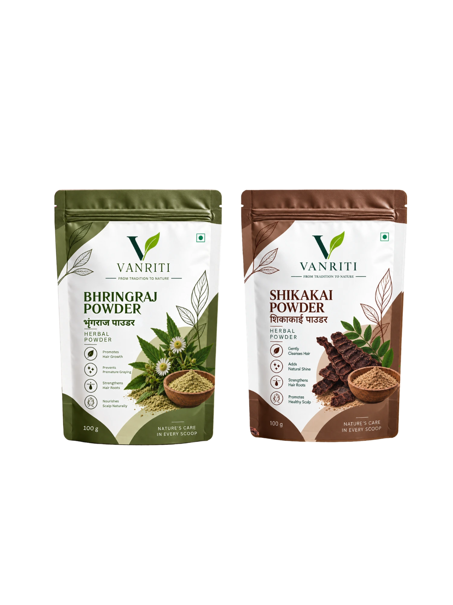 VANRITI Bhringraj and Shikakai Powder for Hair Cleansing & Hair Mask, 200g (Combo Pack of 2)