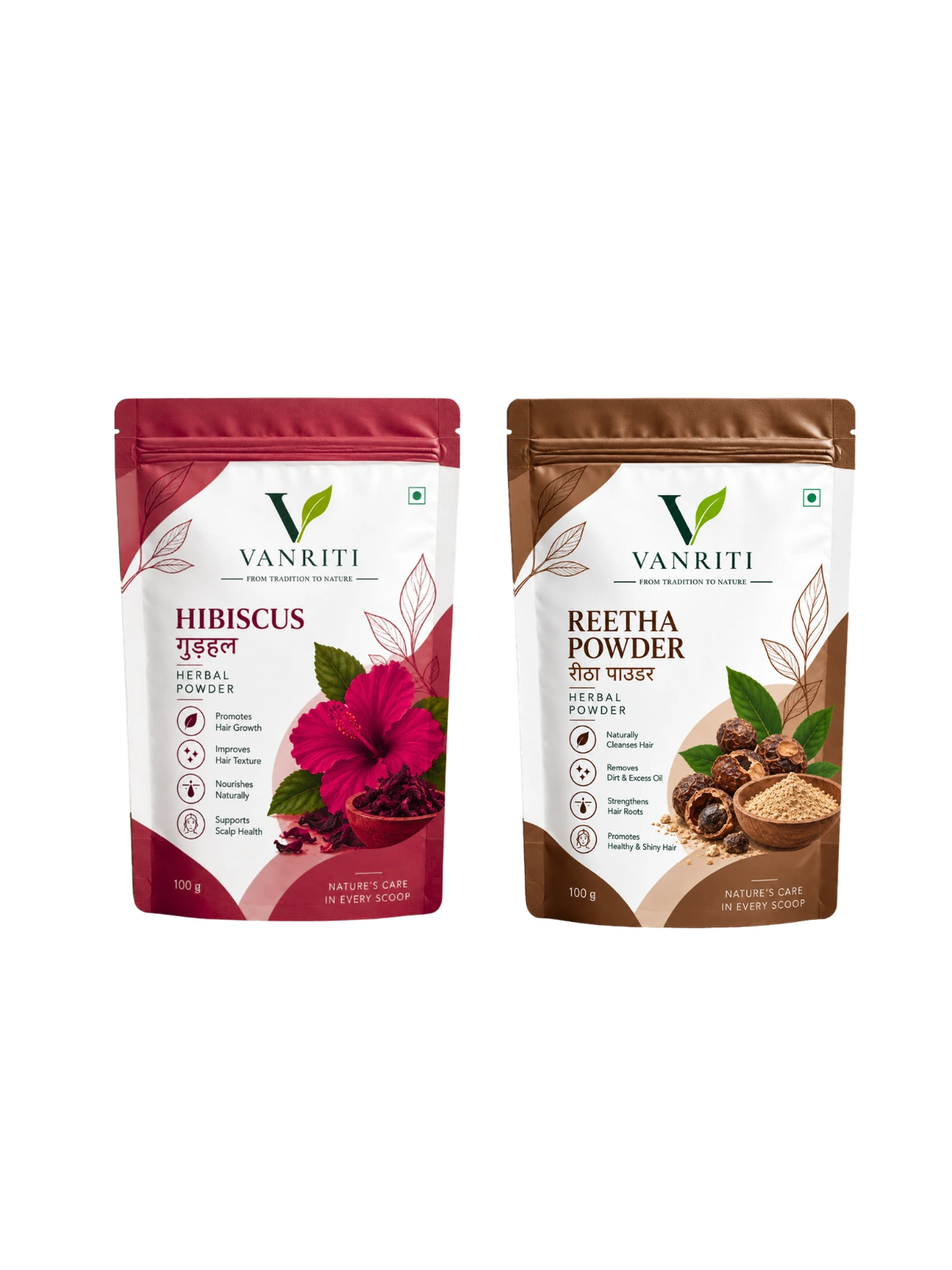 VANRITI Hibiscus and Reetha Powder for Hair Cleansing & Hair Mask, 200g (Combo Pack of 2)